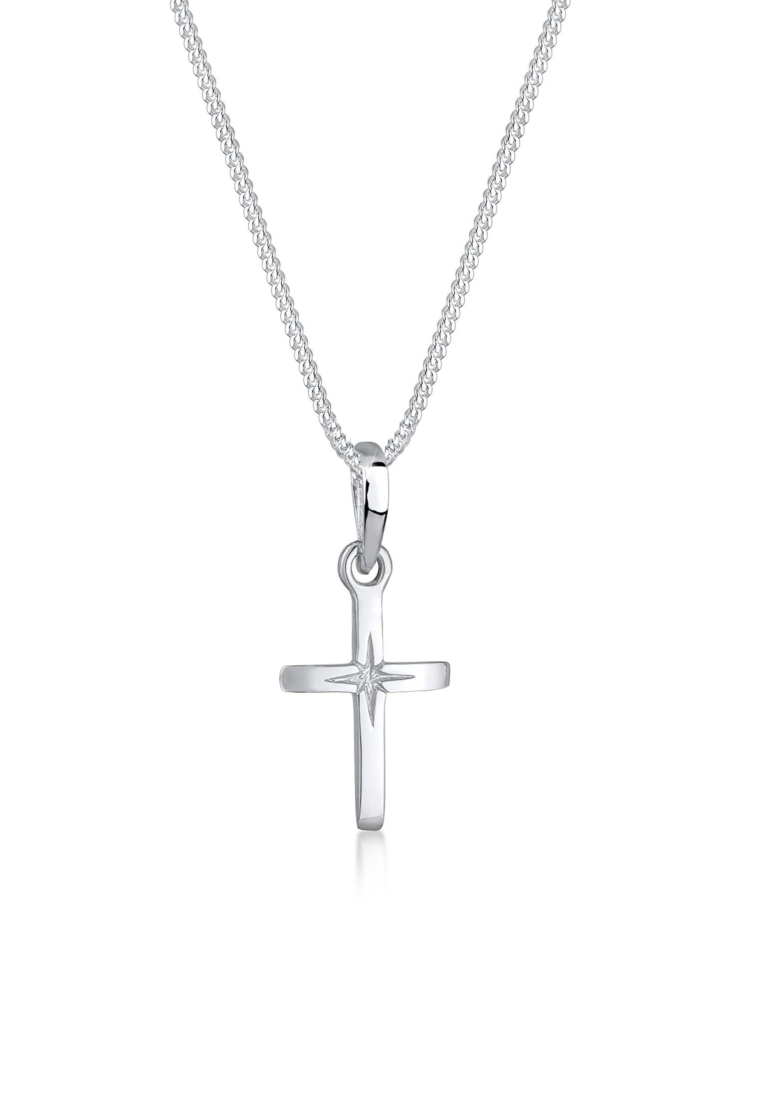 Elli Kette mit Anhänger Kreuz Religion Stern Details 925 Silber, Kreuz