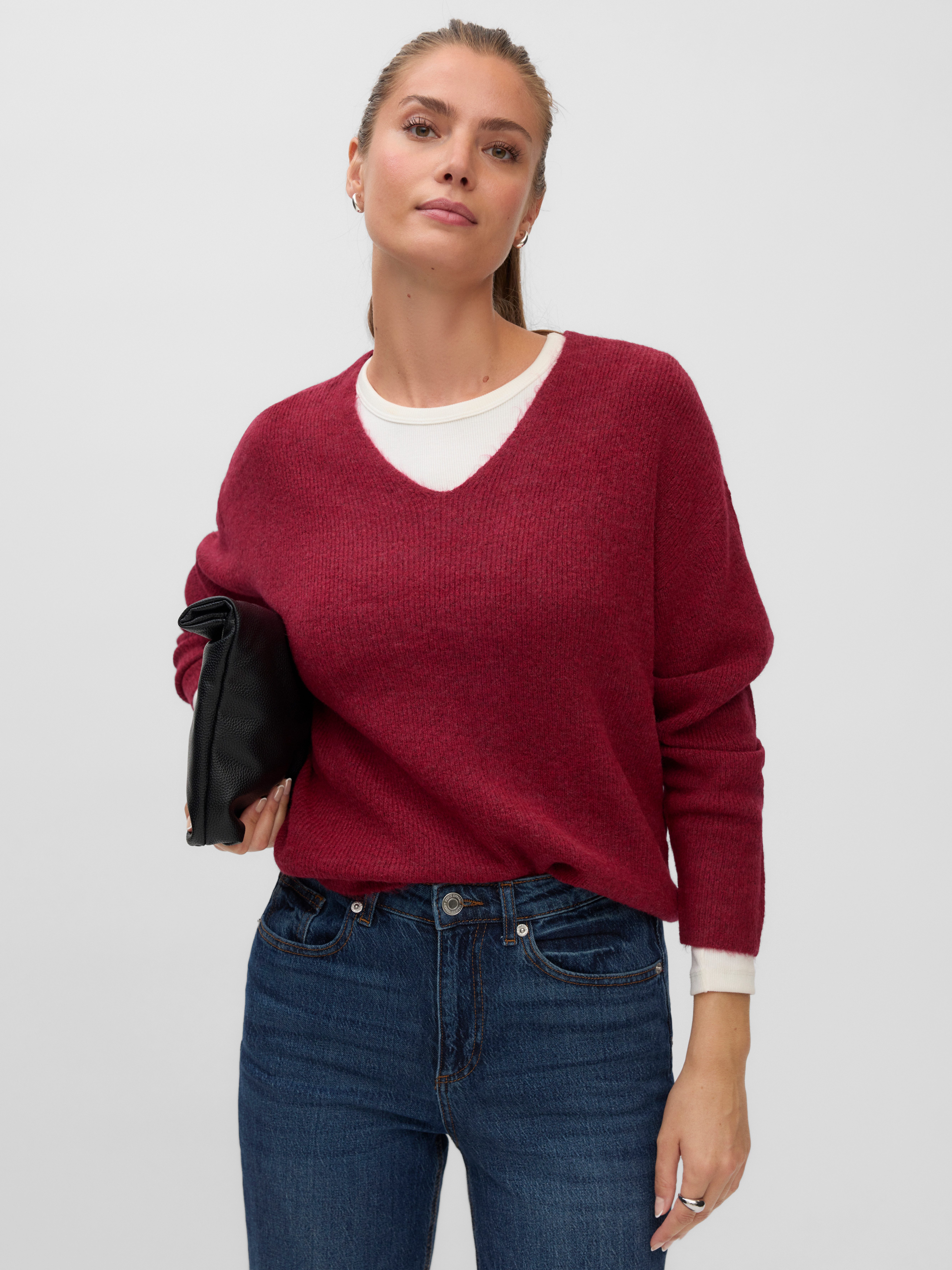 Vero Moda V-Ausschnitt-Pullover VMCREWLEFILE LS V-NECK BLOUSE NOOS Materialmix, loose fit