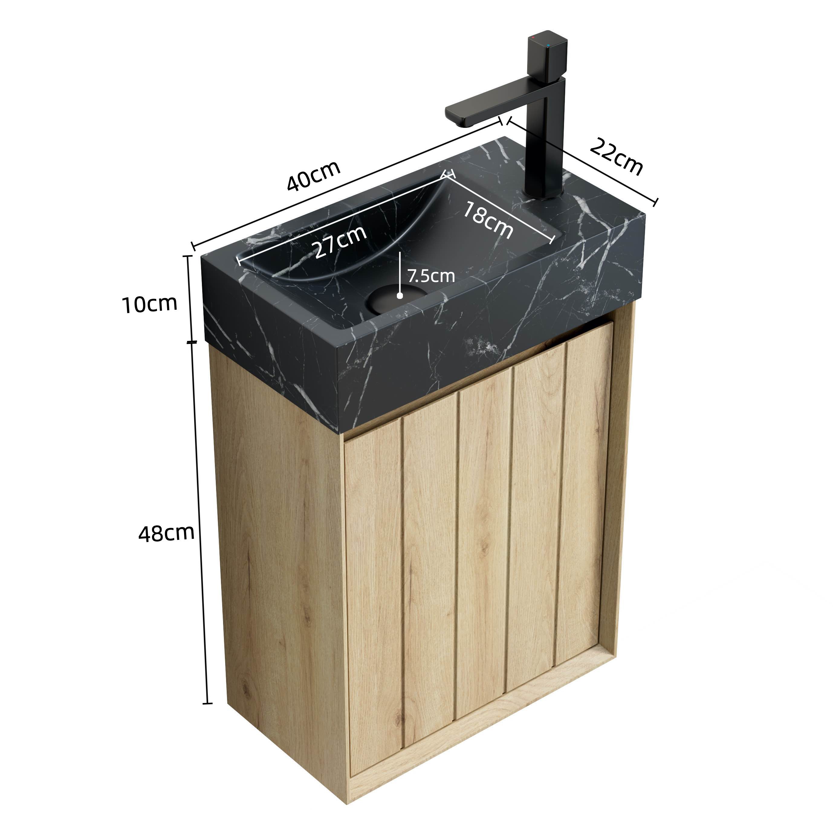 IDEASY Waschbecken Unterbauwaschbecken schwarzer Marmor 40cm Eichenschrank