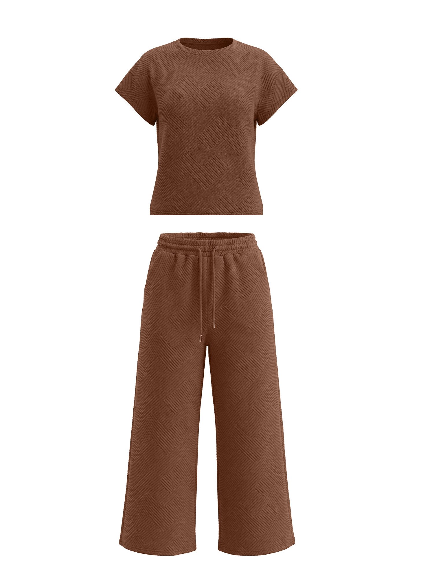 Imily Bela Hausanzug Damen Loungewear-Sets (Set, 1 tlg., Kurzarmtops + Cropped-Hosen mit weitem Bein) einfarbig