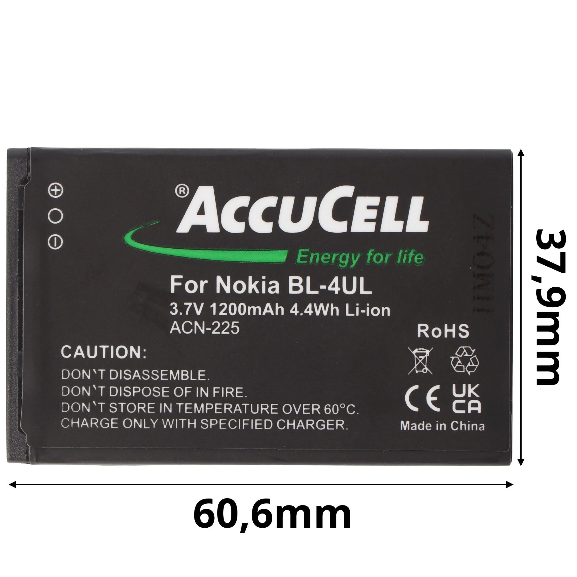 (3,7 den Lumia V) BL-4UL passend Nokia Nokia Akku As und Li-ion-Akku mAh AccuCell für 1200 Akku 225,