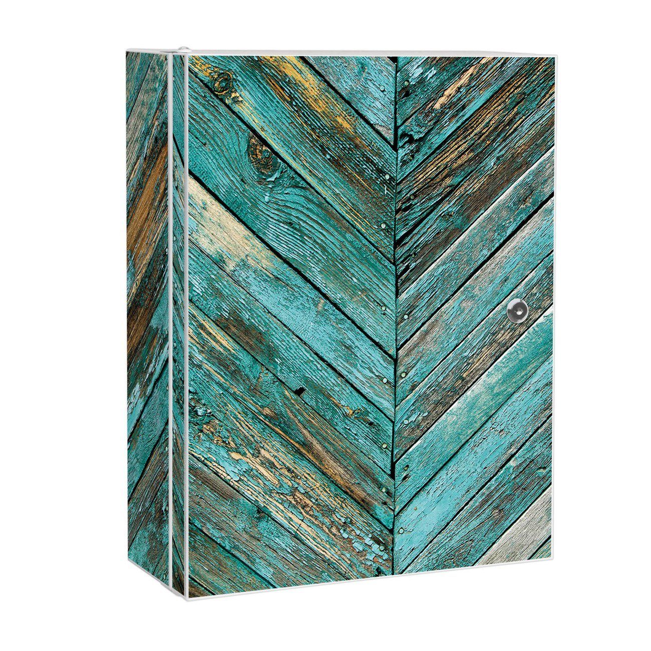 banjado Medizinschrank Stahl Altes Holz Blau (abschließbar, 3 große und 2 kleine Fächer) 35 x 46 x 15cm weiß