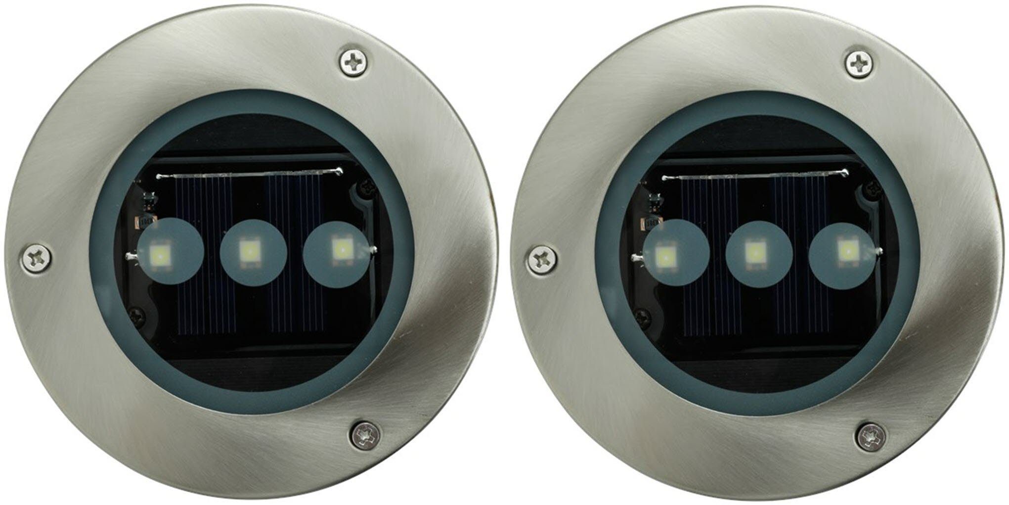 Schou LED Solarleuchte 2 Stück Solar-LED-Bodenlampe Edelstahl Durchm. 12 cm