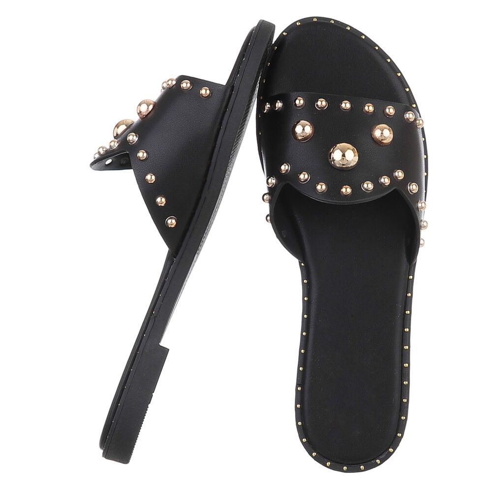 Ital-Design Modische Slides mit Glitzer-Details für Damen Pantolette (89542620) Blockabsatz Pantoletten in Schwarz – Bild 2 von 5