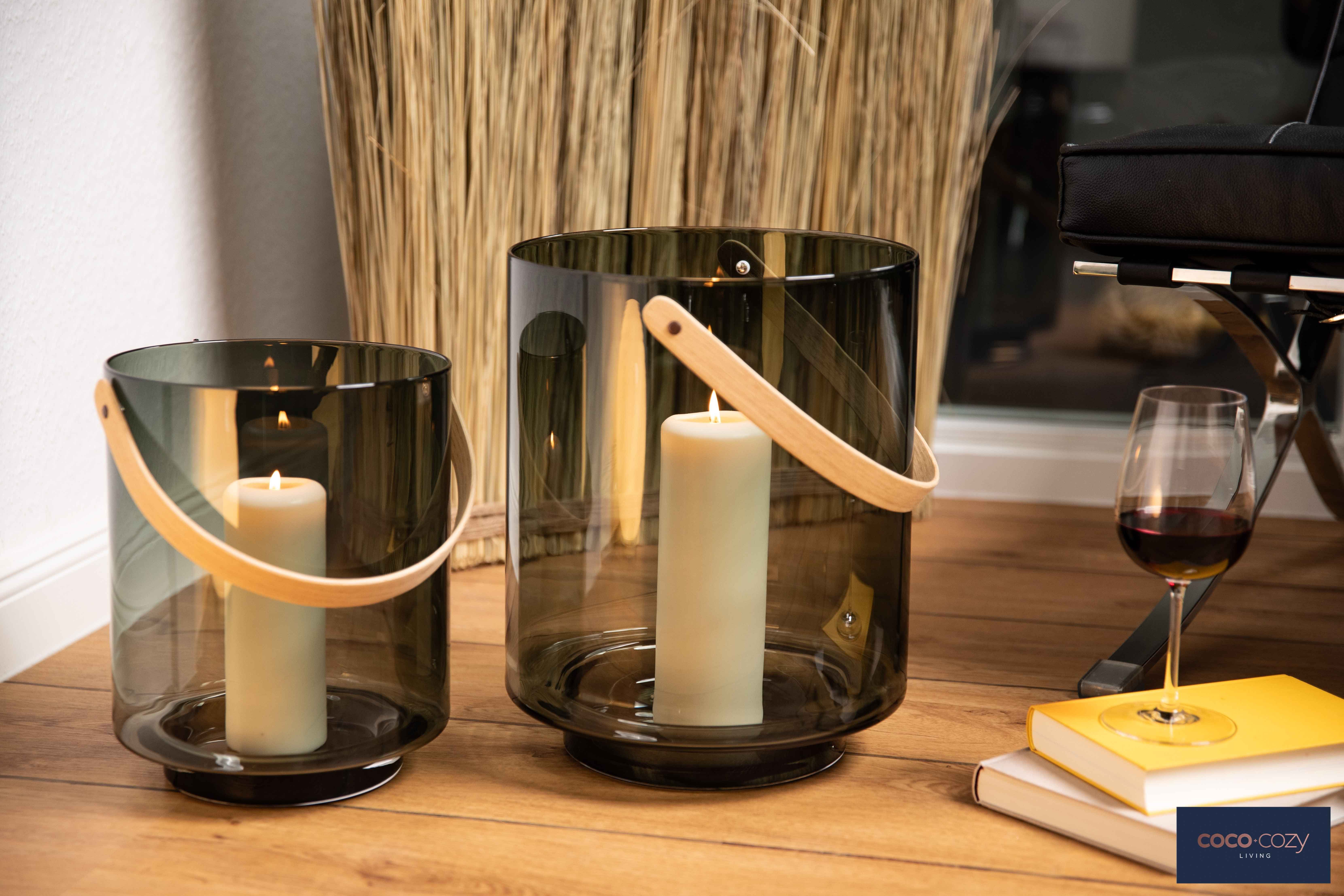 Bodenwindlicht Designobjekt, (Rauchglas), coco+cozy mundgeblasen, Henkel Holz Glas Hamptons, aus