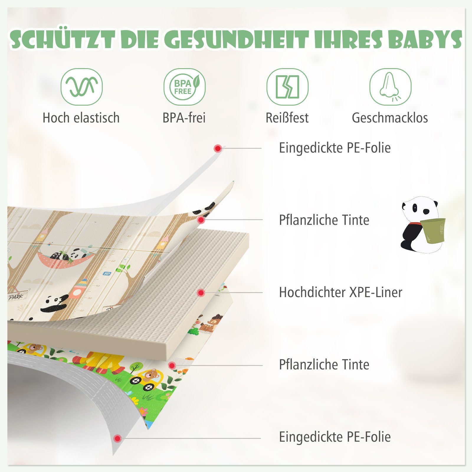 COSTWAY Spielmatte Krabbelmatte (1-St), doppelseitig, 5cm Dicke, tragbar, 200x180cm