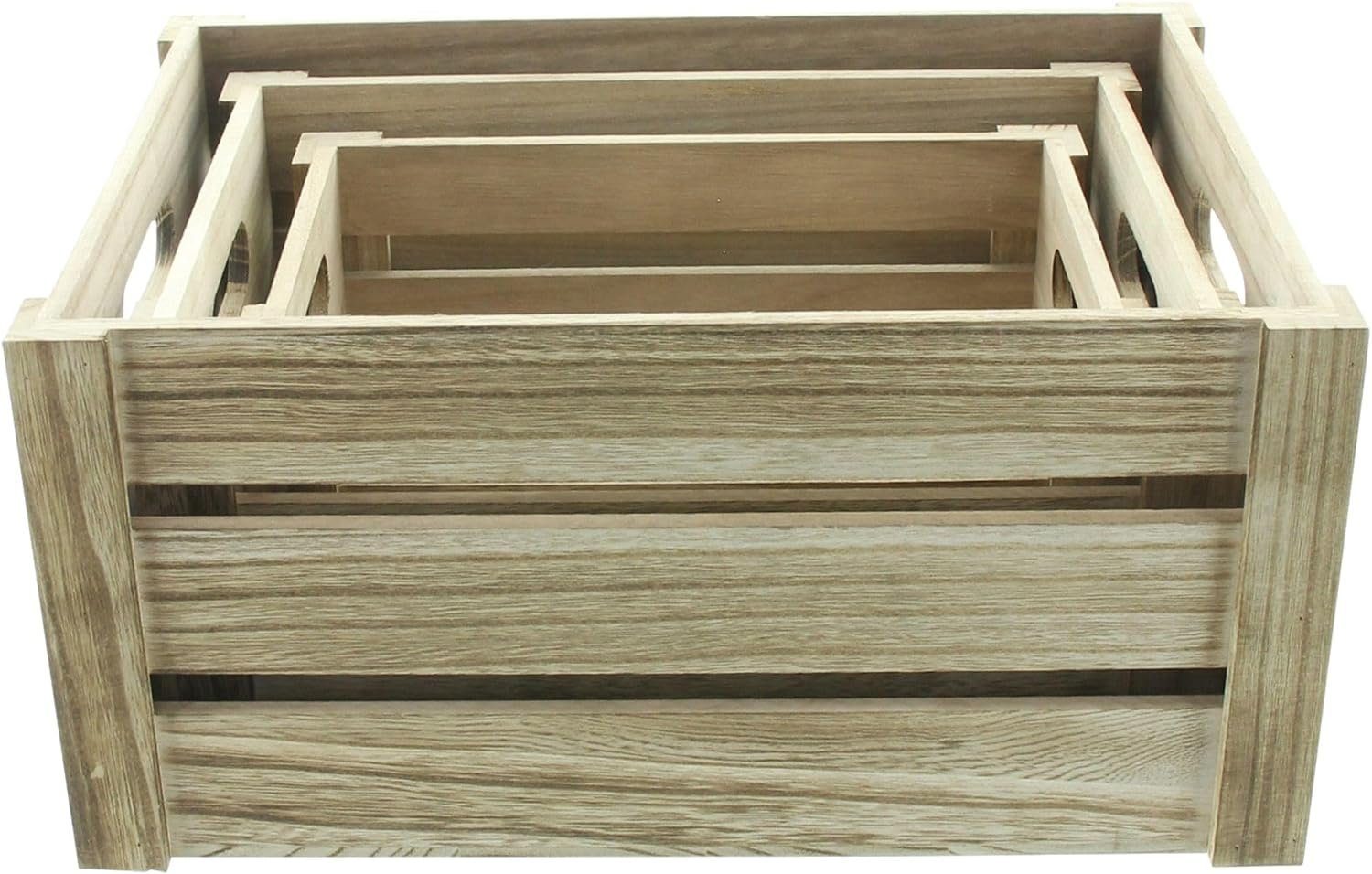 Dekoleidenschaft Holzkiste "Basic" Aufbewahrungskiste, Holzbox mit Griffen, Aufbewahrungsbox (3 St., im Set), Ordnungsbox, Allzweckkiste, Allzweckbox, Spielzeugkiste, Obstkiste