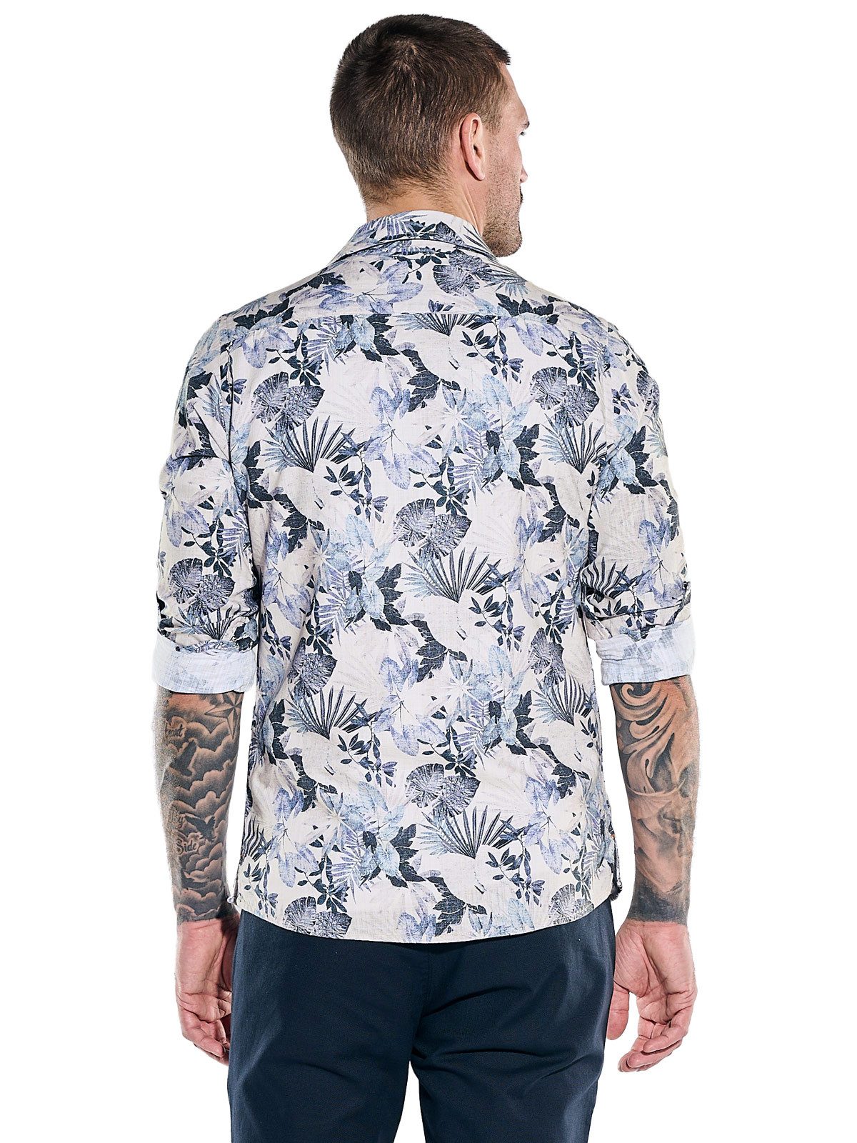 emilio adani Langarmhemd Herren Langarmhemd mit floralem Print, Saphirblau