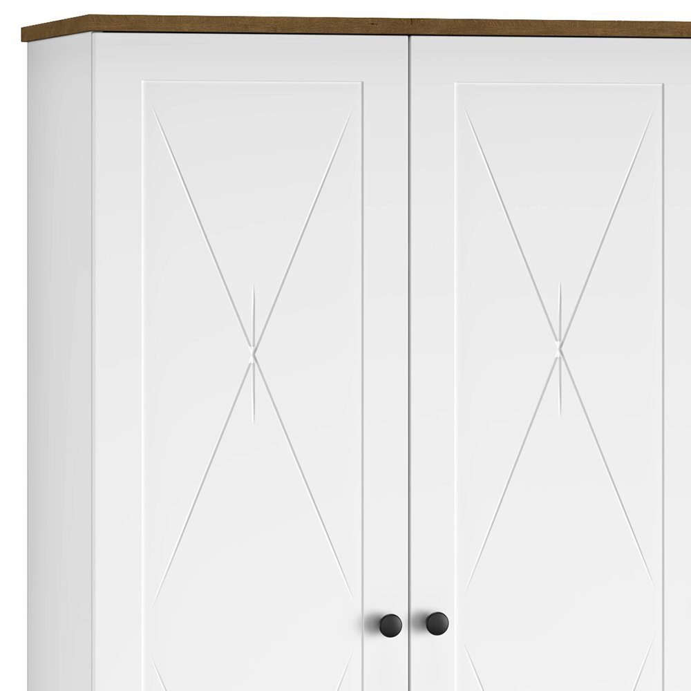 Lomadox Garderobenschrank LEESTON-131 Nb. Landhaus matt Lefkas Design im cm mit 92/200/54 Eiche weiß