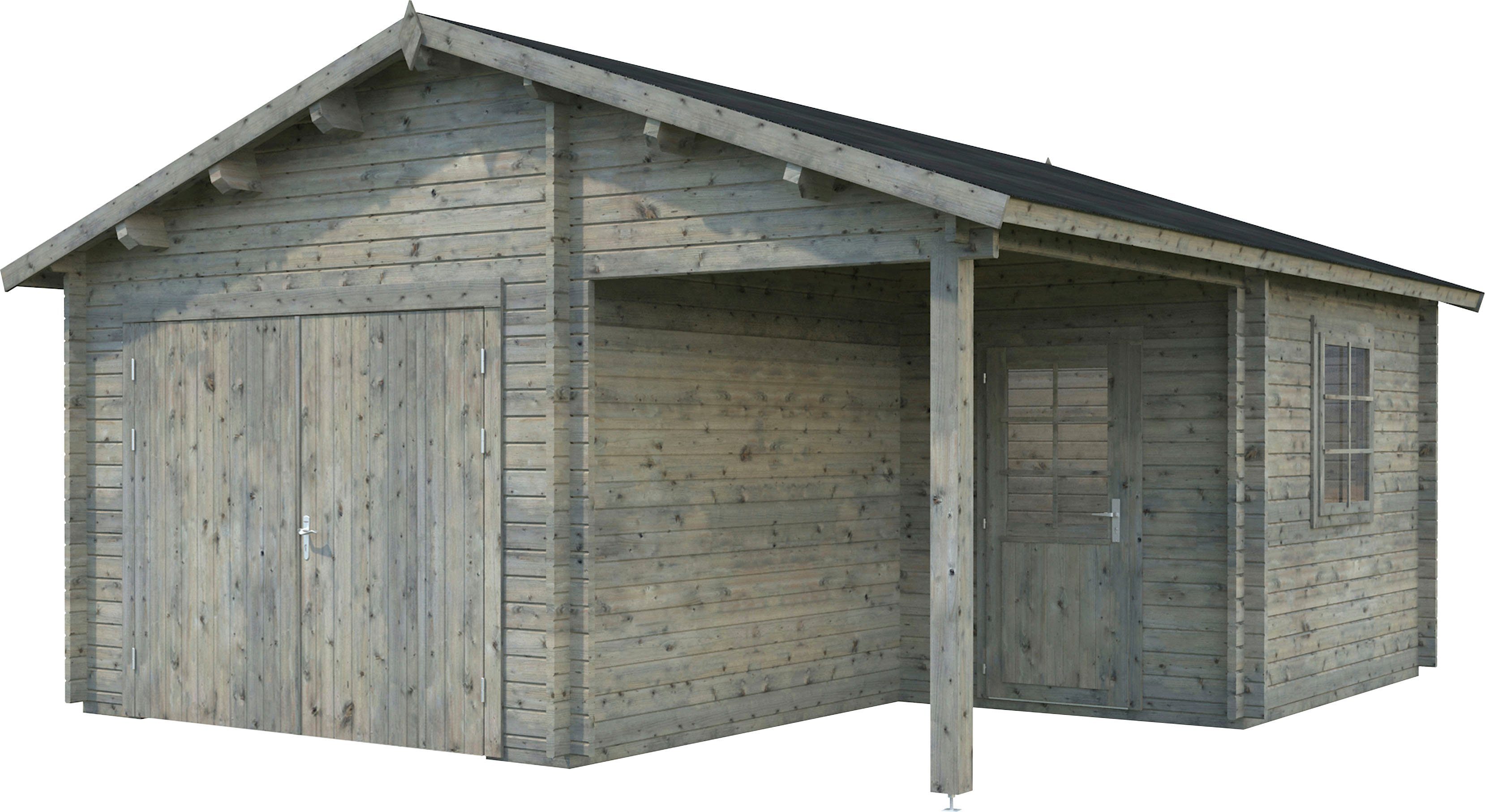 Palmako Garage Roger, BxTxH: 564x601x321 cm, mit Anbau und Holztor, grau | Garagen