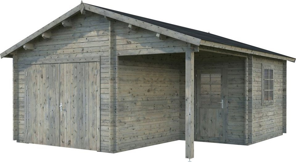Palmako Garage Roger, BxTxH: 564x601x321 cm, mit Anbau und Holztor, grau