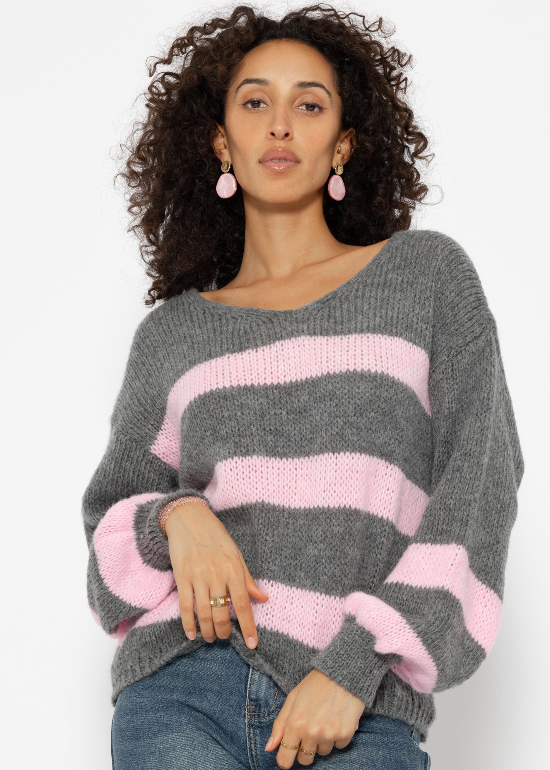 Strickpullover Oversize Pullover Damen mit V-Ausschnitt Elegant