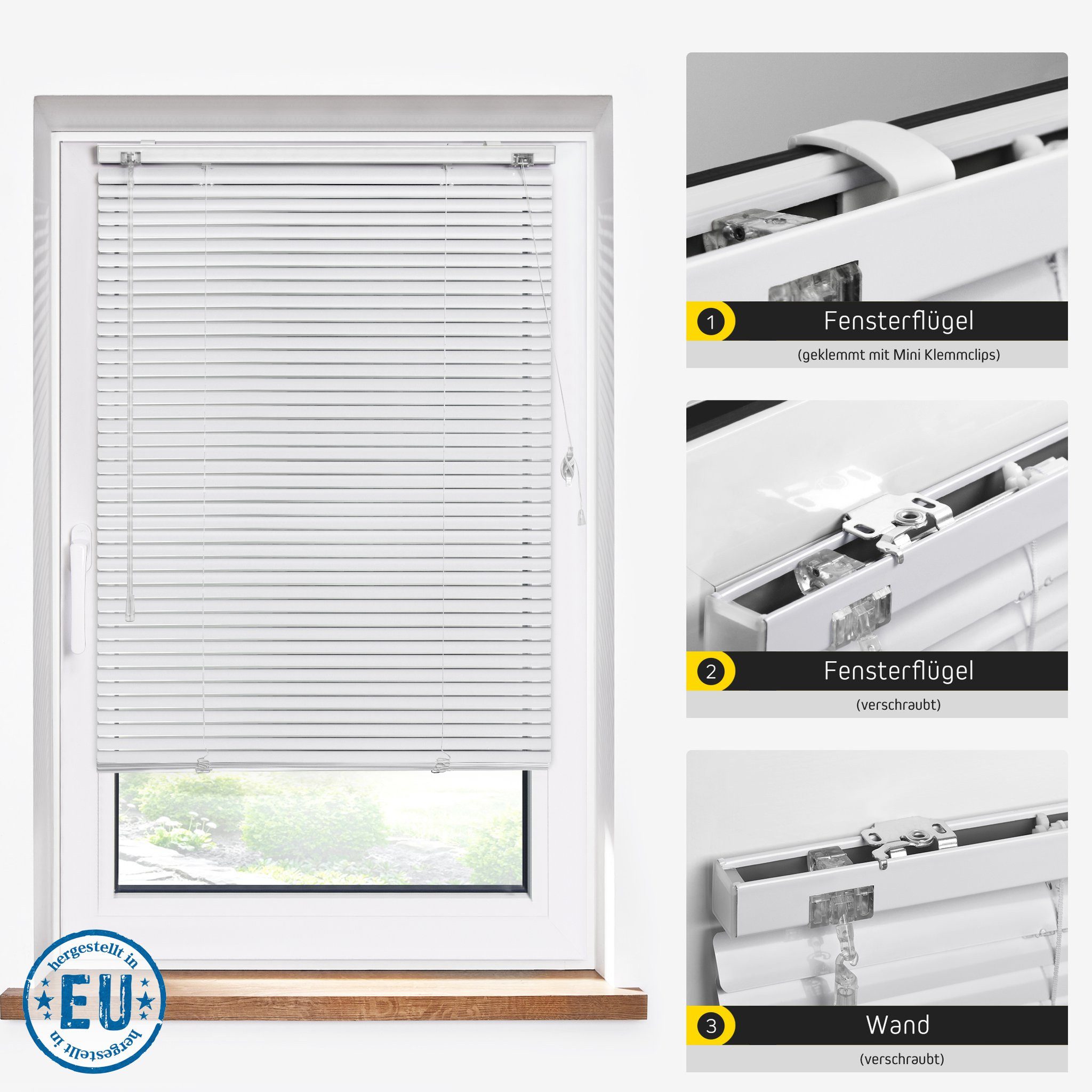 jalousiescout Jalousie Alu Jalousie 25 mm 40 x 130 cm weiß glänzend Verdunkelnd LightLess, ohne Bohren, geklemmt oder verschaubt, Aluminium, vollverdunkelnd, Fe – Bild 5 von 5