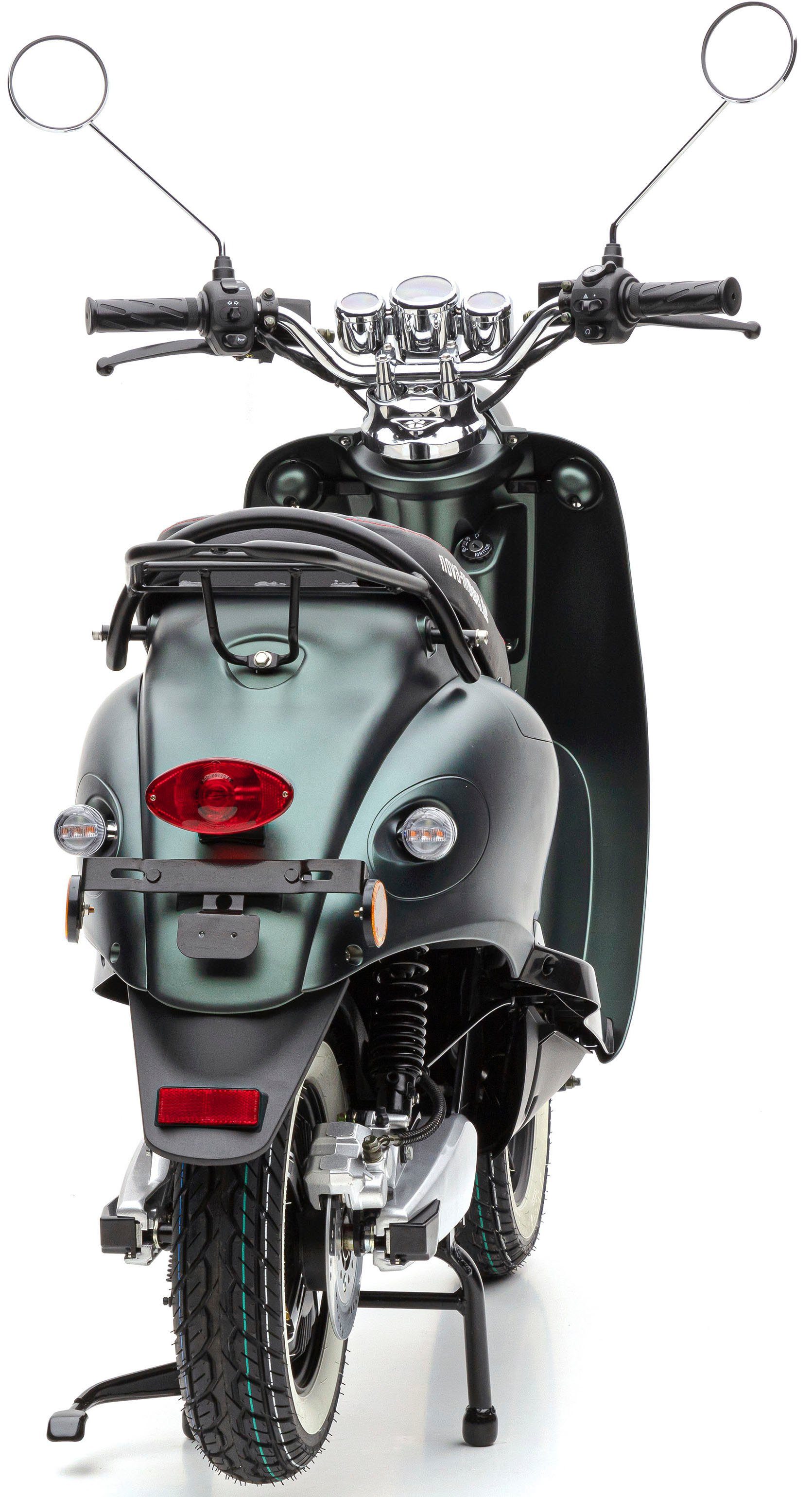 km/h, und W, Weißwandreifen, gesteppter Star E-Motorroller Nova Li Motors 45 Premium, 2000 Mit Sitzbank eRetro grün digitalem Tacho