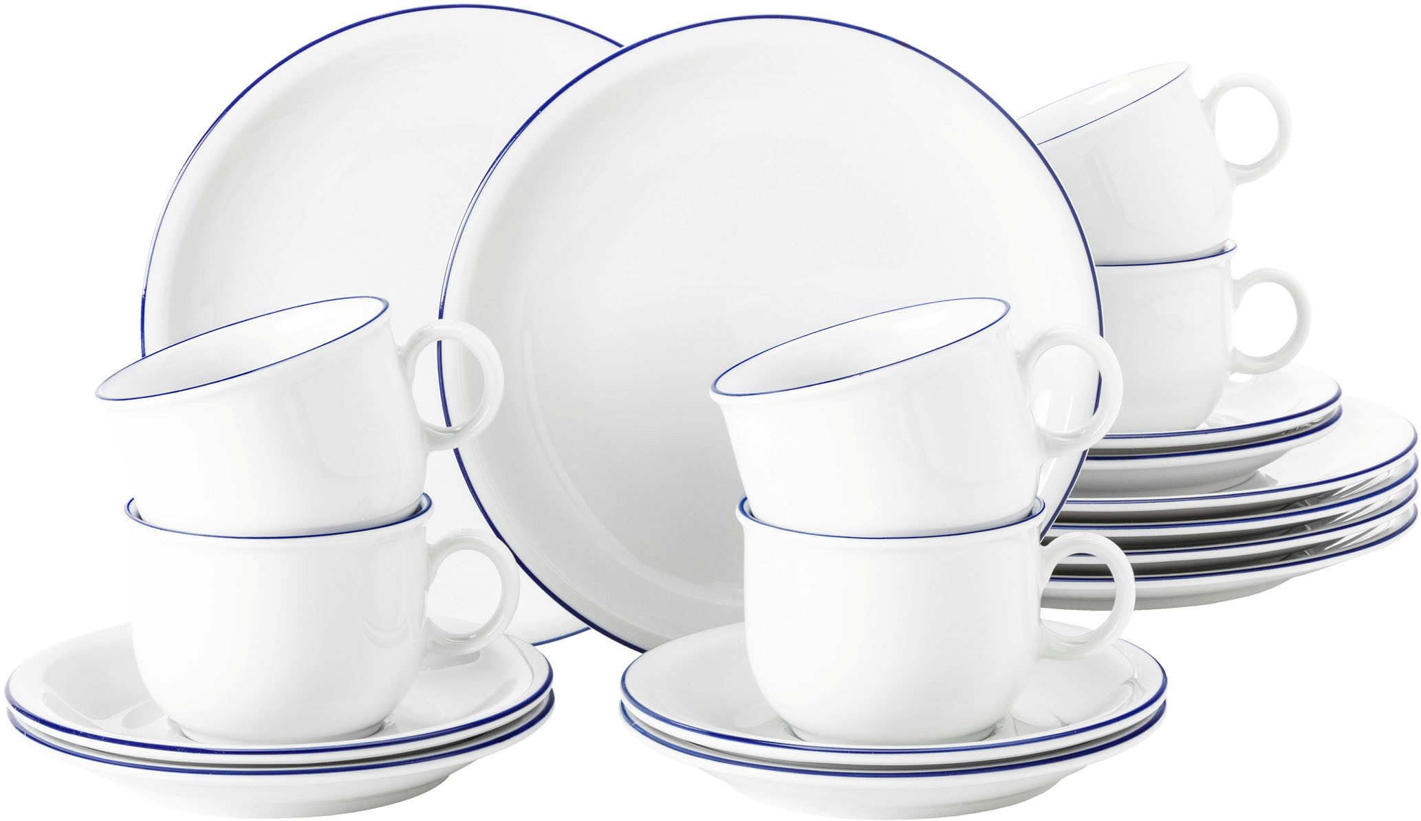 Seltmann Weiden Kaffeeservice Geschirr-Set, Service Compact Blaurand (18-tlg), 6 Personen, Porzellan, Teller, Tassen, Untertassen, Made in …