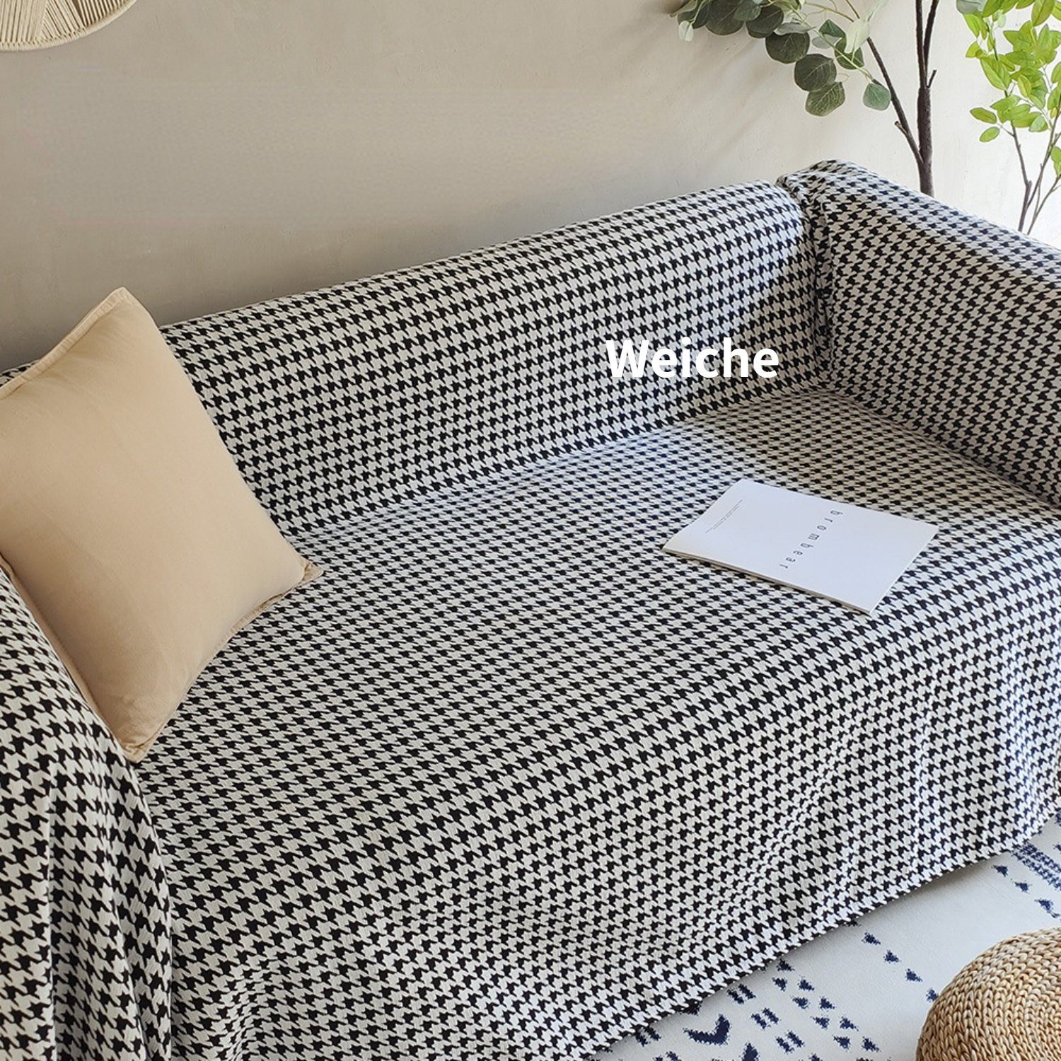 Tagesdecke, Sofa Möbelschutz HOMEIDEAS, Nordic Hahnentritt-Couchbezug Decke