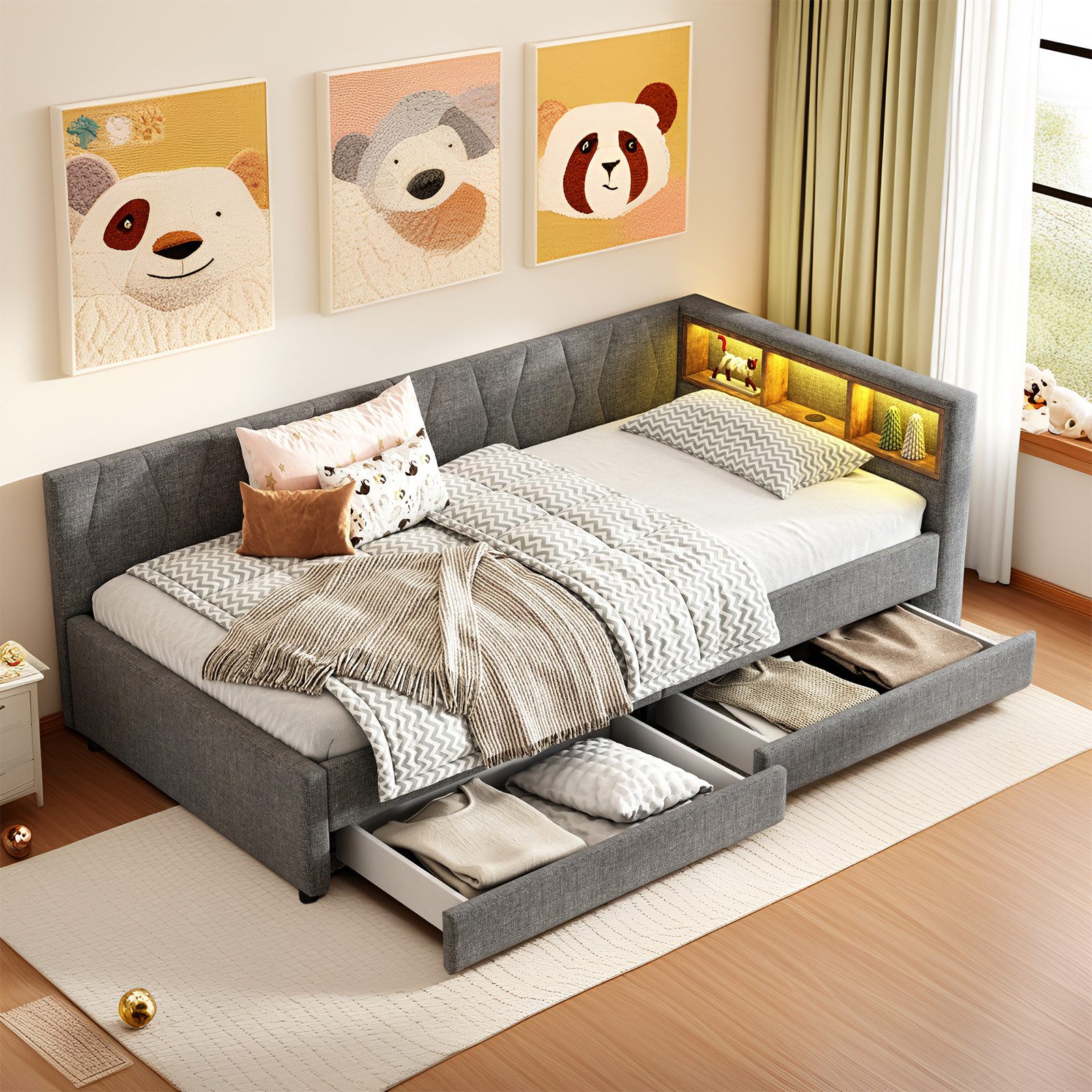 REDOM Schlafsofa Modernes Polsterbett mit LED-Beleuchtung, USB und Typ-C La günstig online kaufen