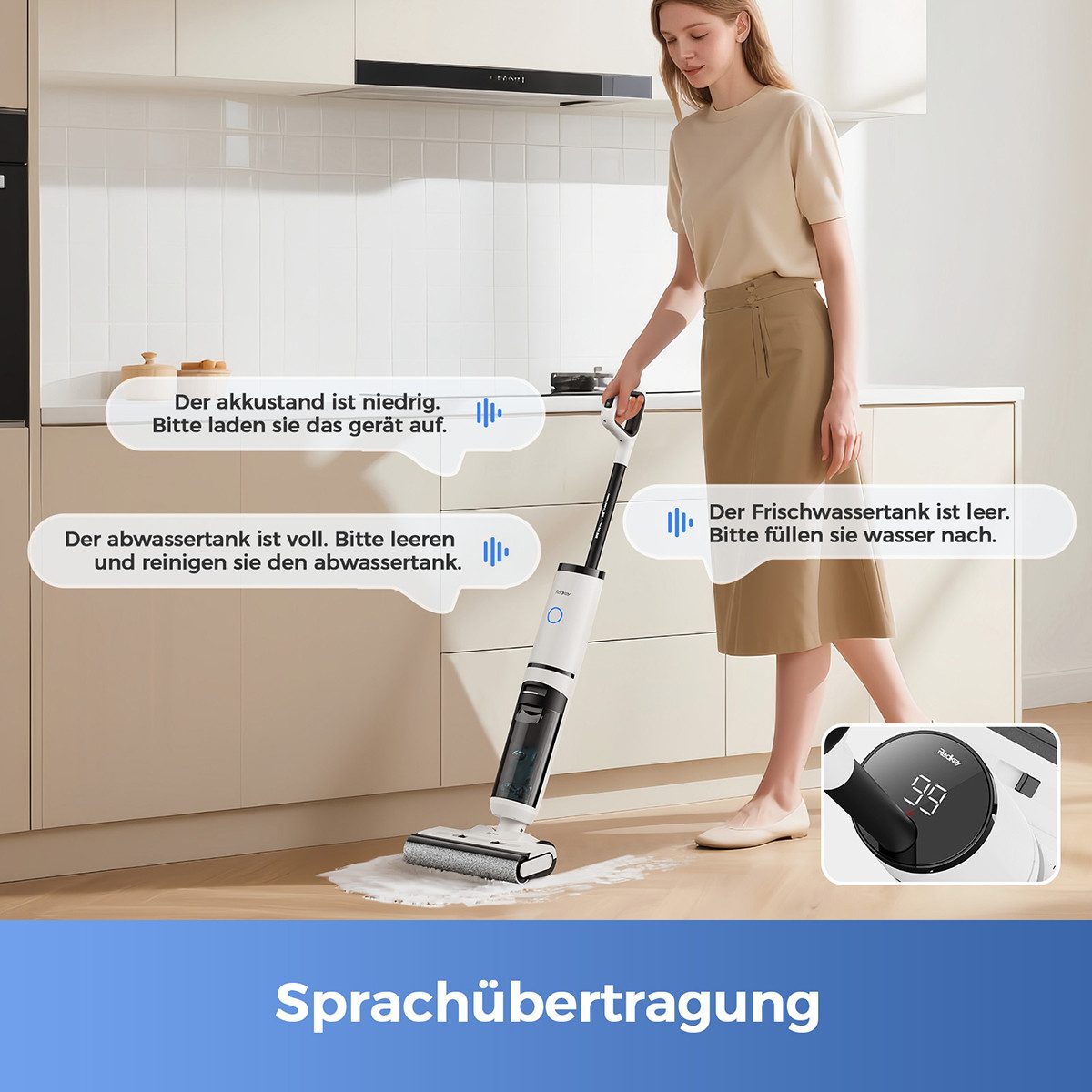 Redkey Nass-Trocken-Akkusauger 2025 Nass Trockensauger 30000Pa intelligent Selbstreinigung Trocknung, 170 W, LED-Digitalanzeige mit Sprachansage,umfangreichenZubehör