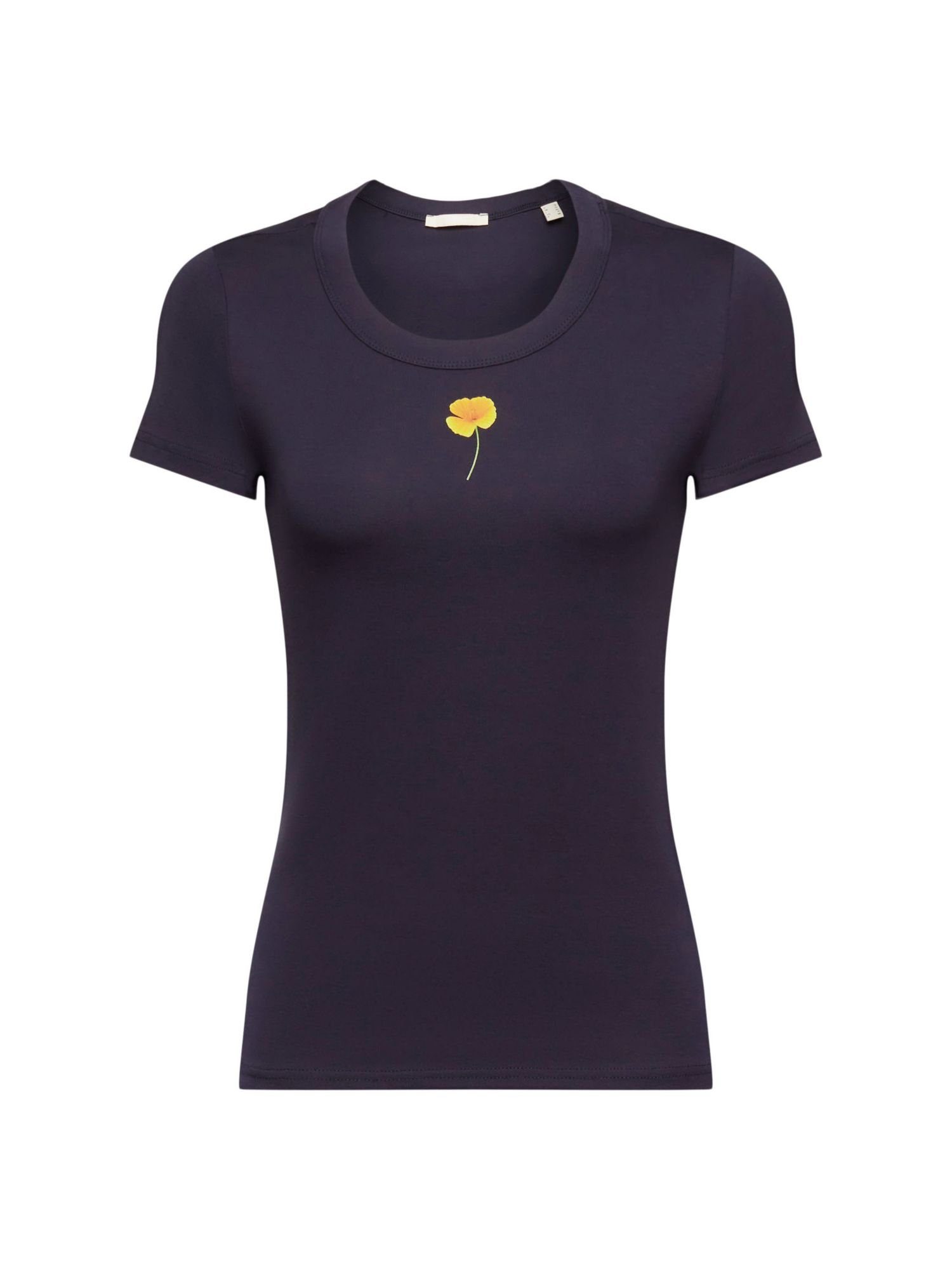 edc by Esprit T-Shirt T-Shirt mit floralem Print auf der Brust (1-tlg) NAVY