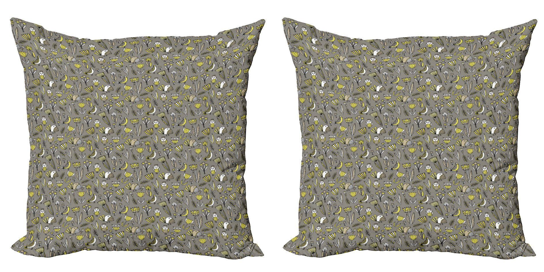 Kissenbezüge Modern Accent Doppelseitiger Digitaldruck, Abakuhaus (2 Stück), Gelber Vogel Zusammenfassung Avian Tulpen