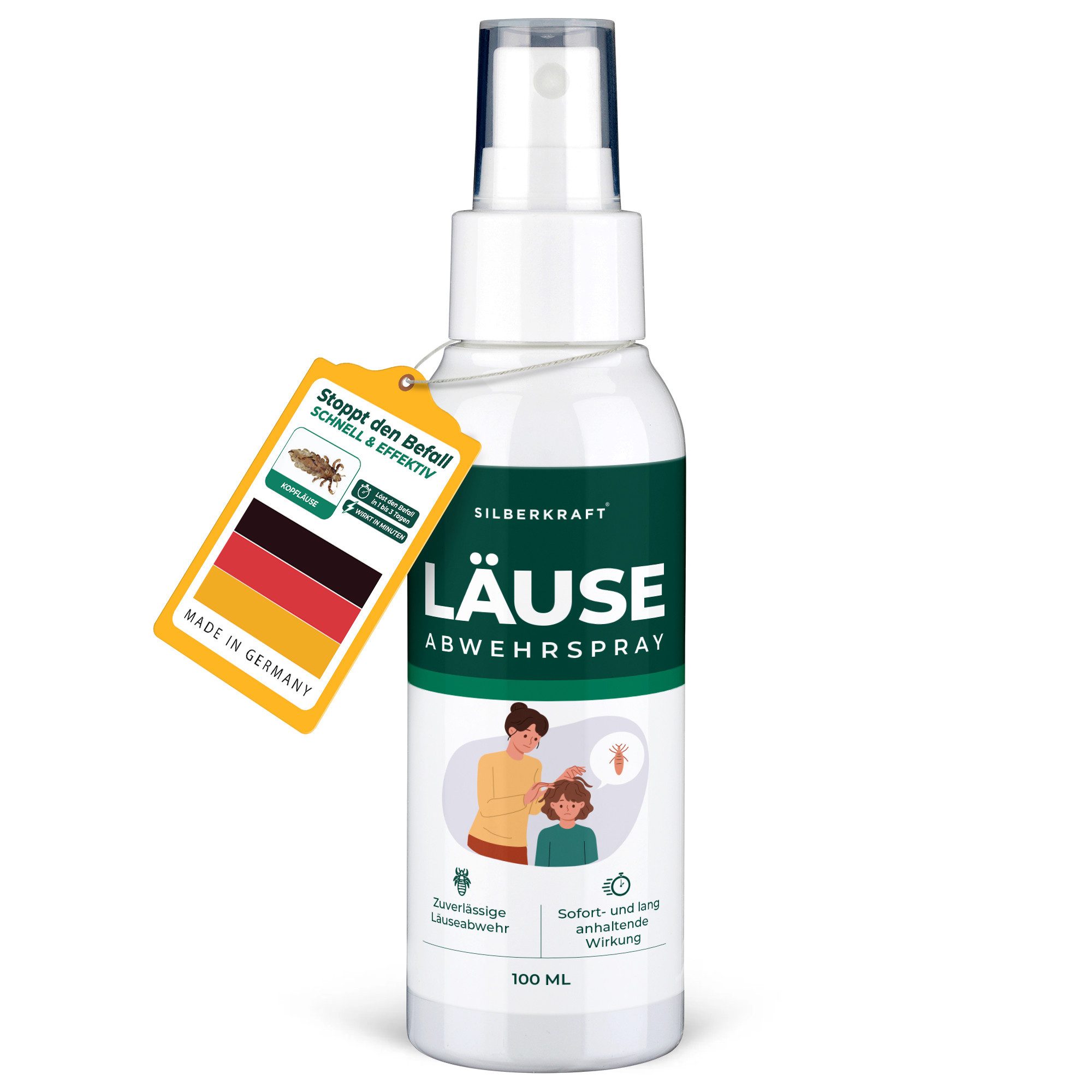 Silberkraft Insektenspray Silberkraft Kopfläusespray Effektiver Läuseschutz für Kopfhaut & Haare, 100.0 ml, 1-St., Läuse zuverlässig vorbeugen, Läuseabwehr für Kinder geeignet