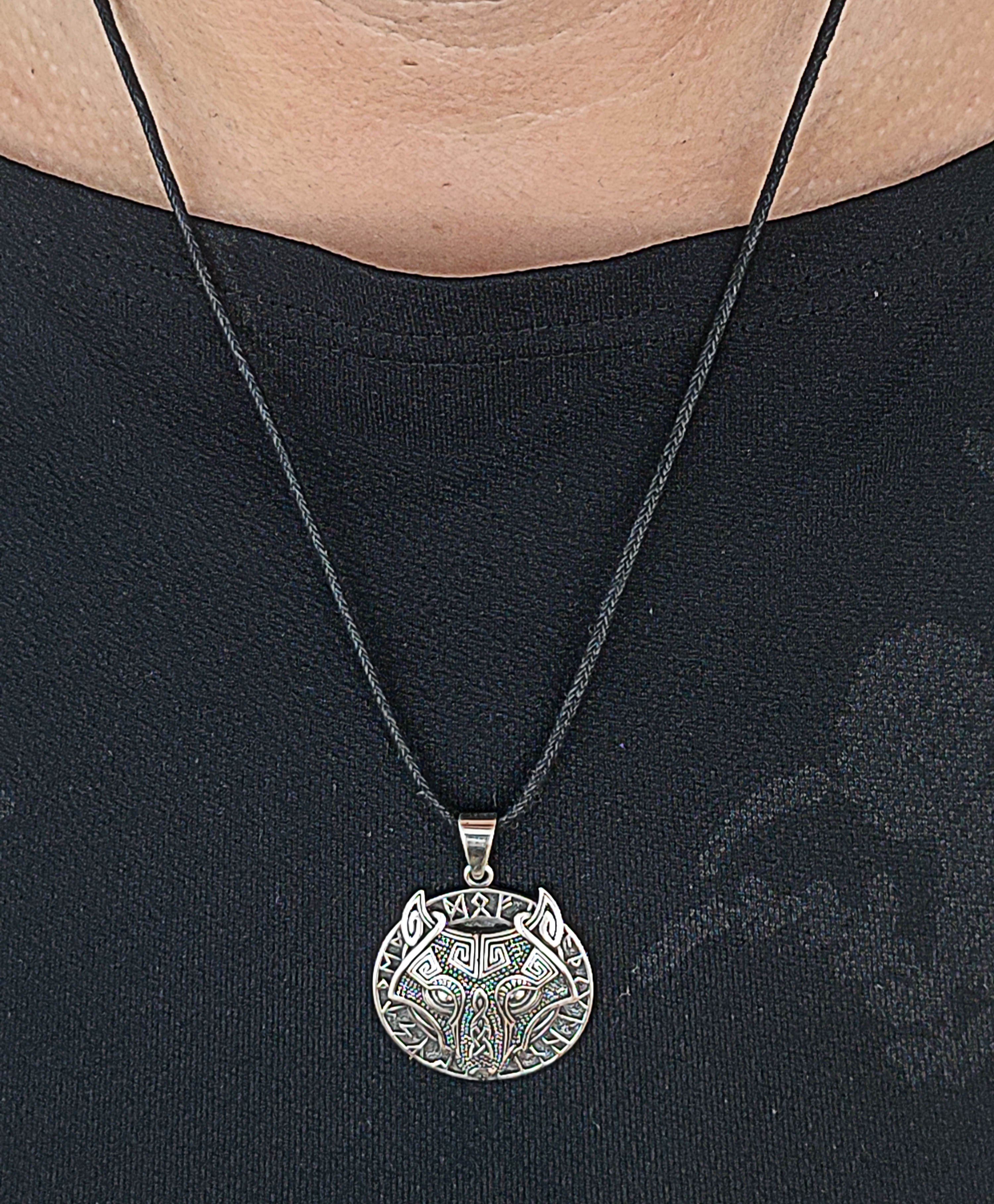 Amulett Wolf Silber of Sterling Wolfskopf Kiss Leather Kopf 925 407 Anhänger Nr Schädel Wikinger Kettenanhänger