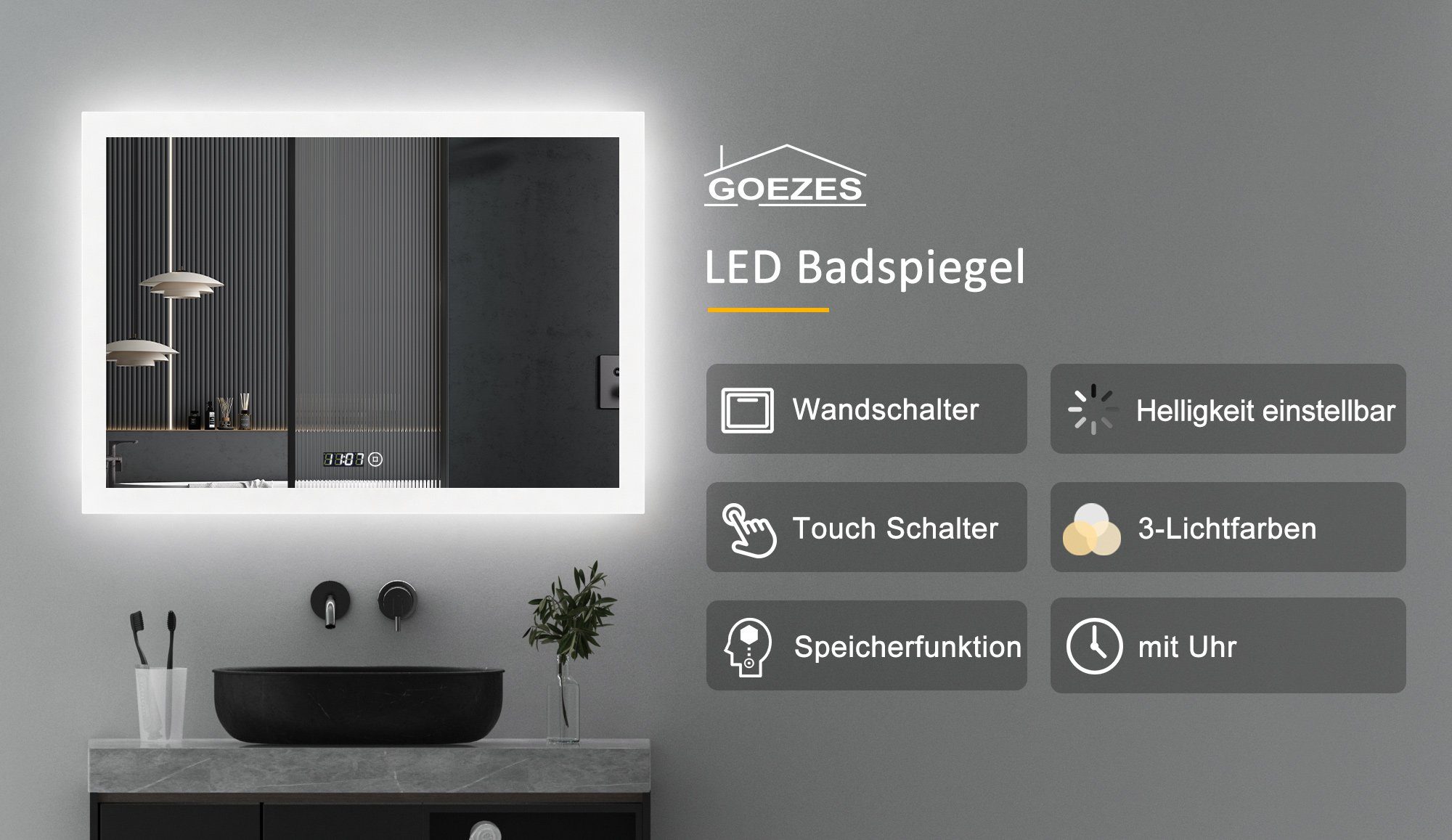 WDWRITTI Badspiegel Led 50x70 80x60 100x60 Touch Uhr dimmbar Spiegel Bad mi günstig online kaufen
