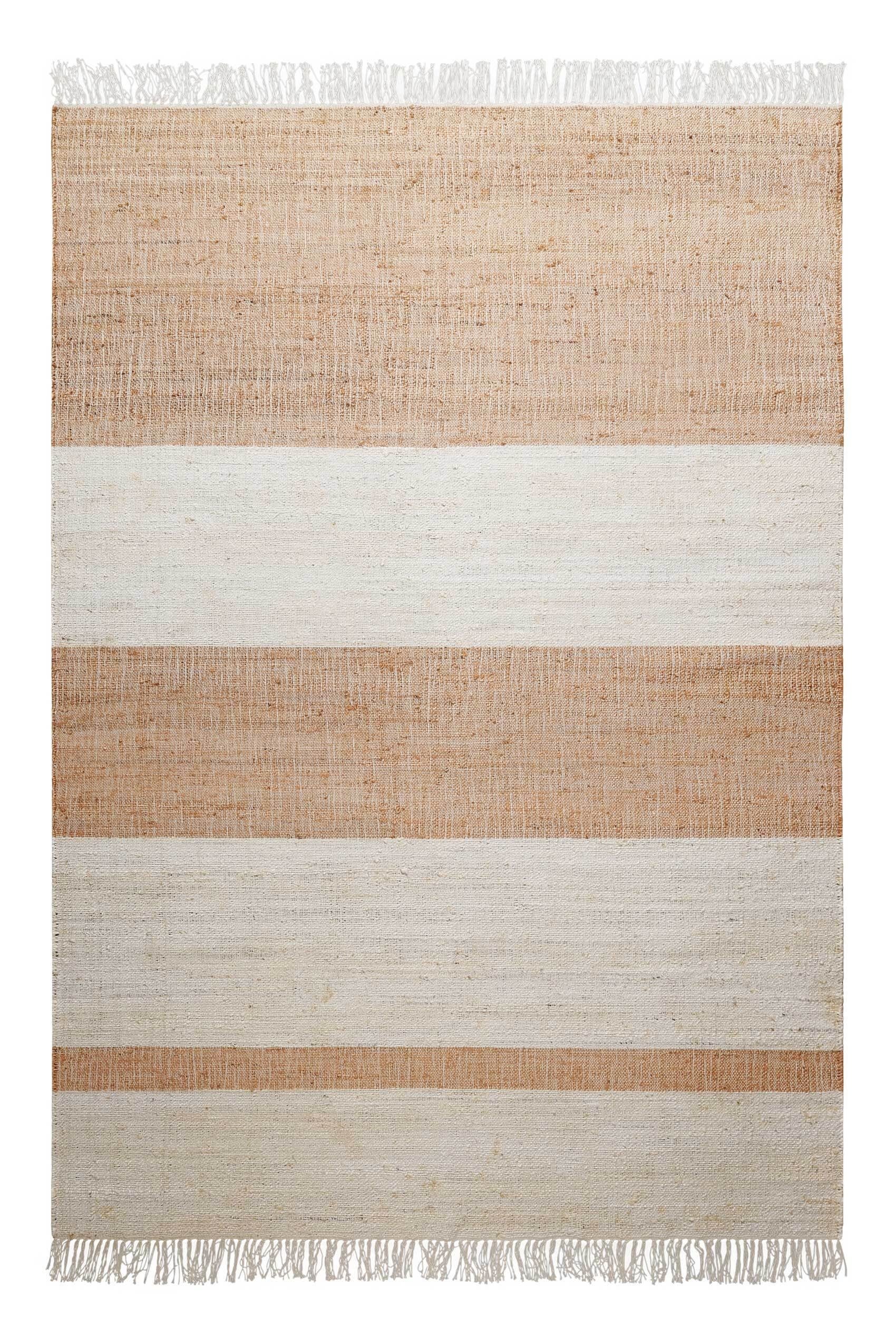 Teppich Vante, Green Looop, rechteckig, Höhe: 4 mm, handgewebt aus Jute mit Baumwolle, Fransen, Streifen creme/beige, cognac/braun