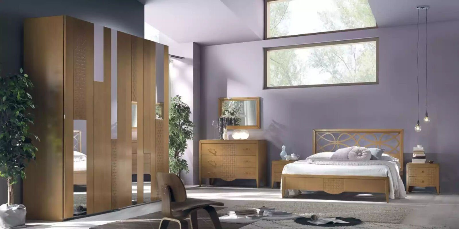 JVmoebel Schlafzimmer-Set Design Schlafzimmer Sets Bett 2x Nachttische Klassischer Möbel, (5-St., Nur Bett + 2x Nachttische + Kleiderschrank + Kommode), Made in Italy