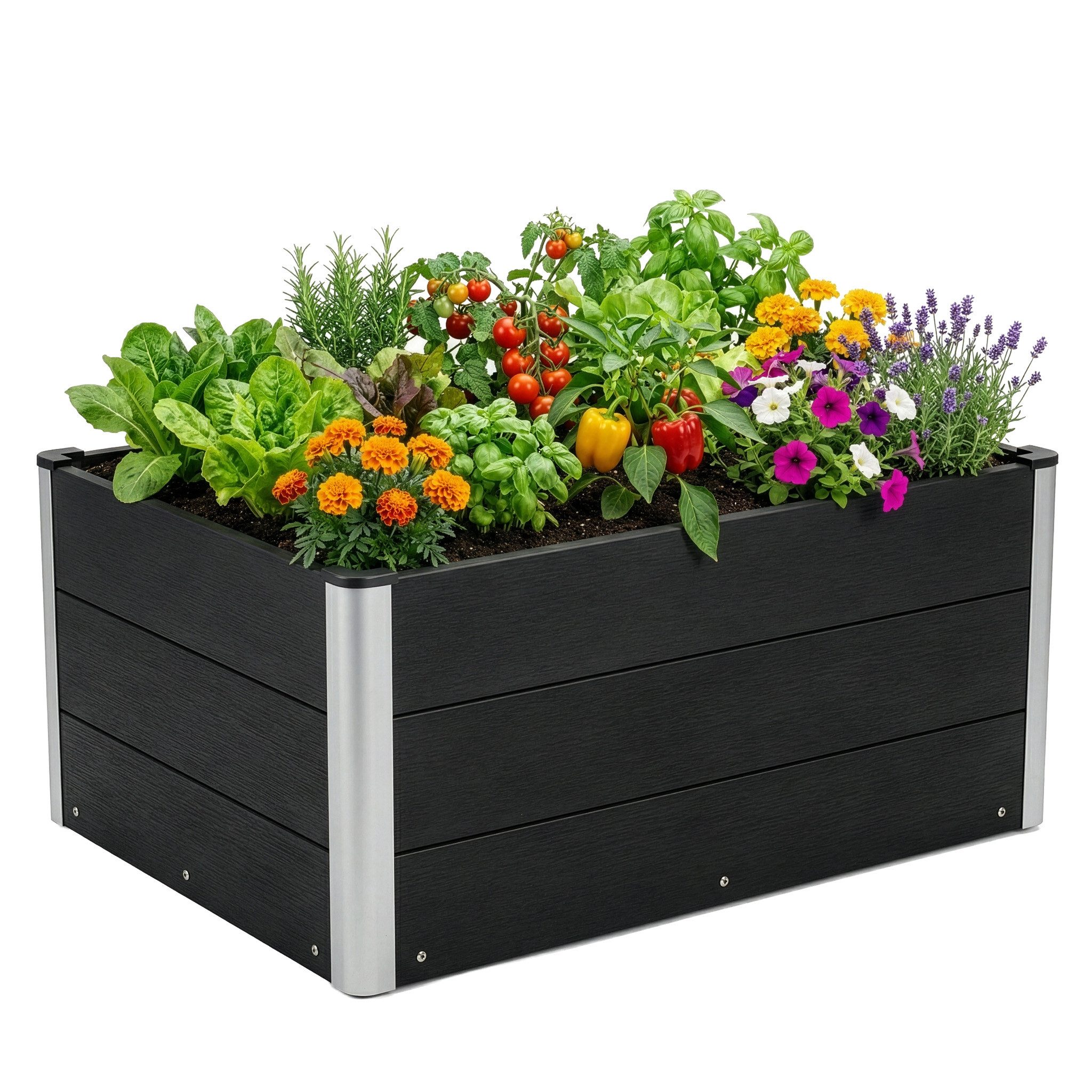 Floordirekt Hochbeet Paros 100x50x45 cm, WPC Garten Hochbeet in anthrazit, wetterbeständig (1 St., für Gemüse, Kräuter oder Blumen), für Garten & Terrasse, langlebig mit stabilen Aluminium-Eckpfosten