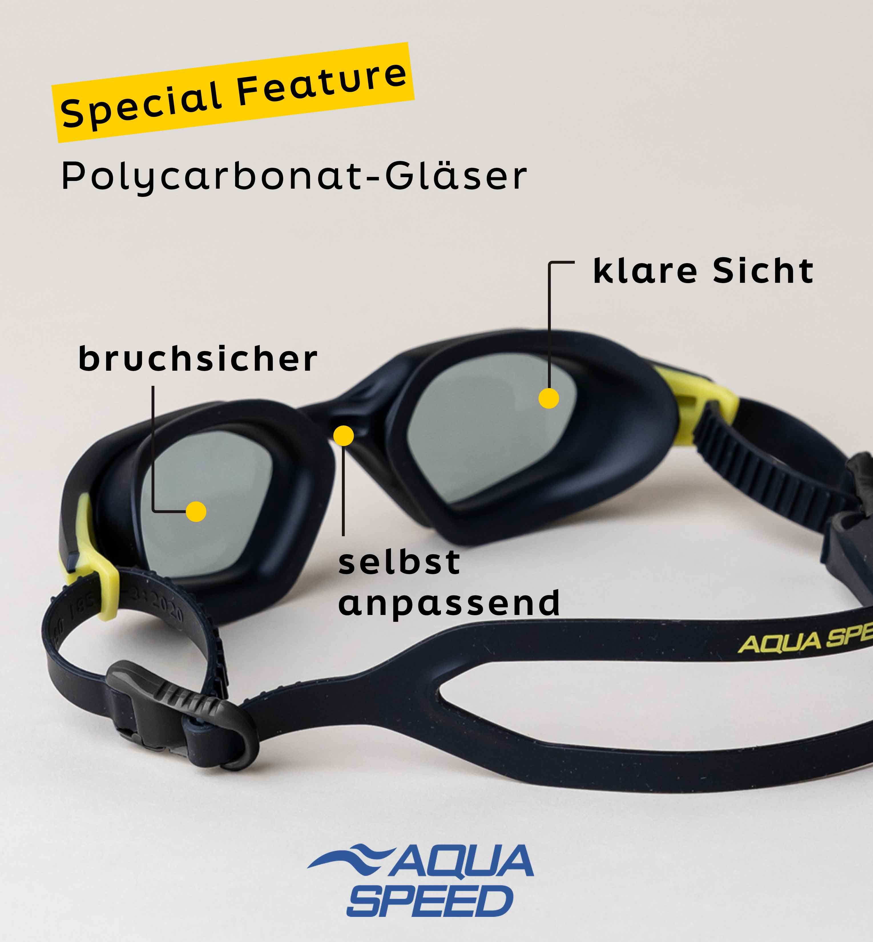 Aqua Speed Schwimmbrille Cyclone Race-Goggles verspiegelt gelb-schwarz – Anti-Fog & UV, (Flexibel & stabil – ideal für intensive Sprint- & Intervallsets), Anatomisches Profil – komfortabel & druckfrei für jede Session