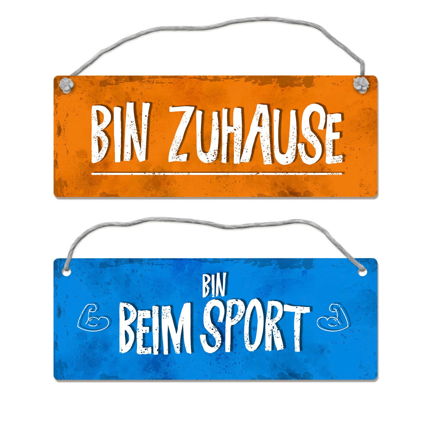Metallschild Bin beim Sport Zuhause Wendeschild mit Kordel Schild Türschild