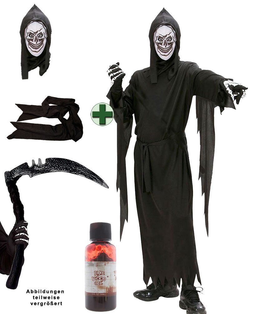 Karneval-Klamotten Kostüm Sensenmann Kinder Totenkopf Jungen mit Luxus Sense, Grim Reaper Der Tod Halloweenkostüm Unisex Karneval Fasching