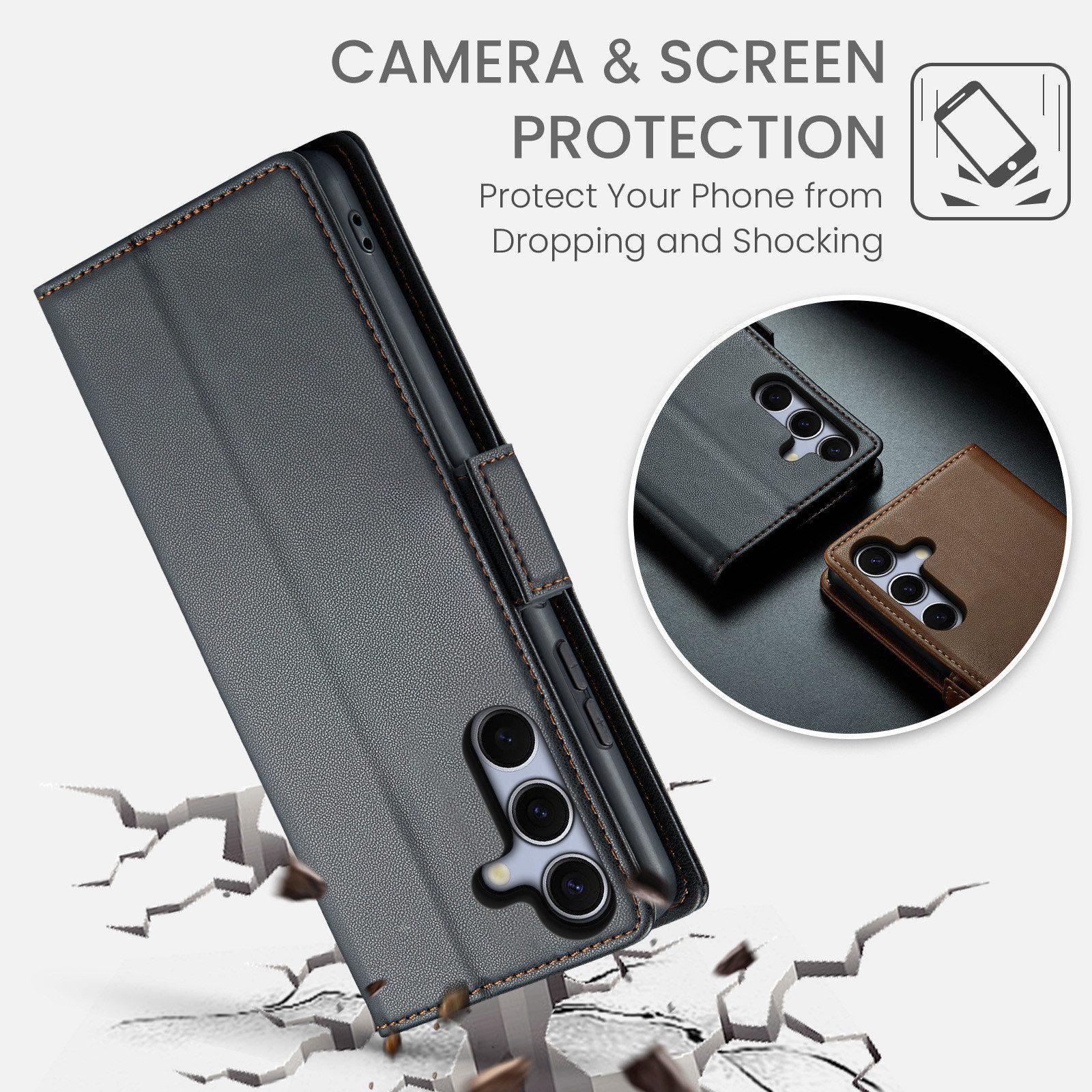 CLM-Tech Handytasche für Samsung Galaxy A37 5G PU Leder Klapphülle (schwarz, 1-tlg., Flip Case inklusive Standfunktion und Kartenfächer), Magnetverschluss, RFID-Blockierung