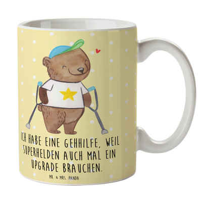 Mr. & Mrs. Panda Tasse Bär Gehhilfen - Gelb Pastell - Geschenk, Tasse Motive, Tasse, Krücken, Keramik, Brillante Bedruckung