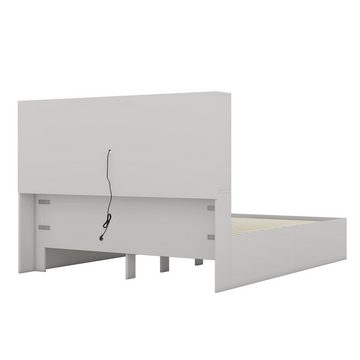 Merax Holzbett 160x200cm mit 6 Fächern und 2 Schubladen, Doppelbett Kingsize mit USB-Anschluss, aus Massivholz