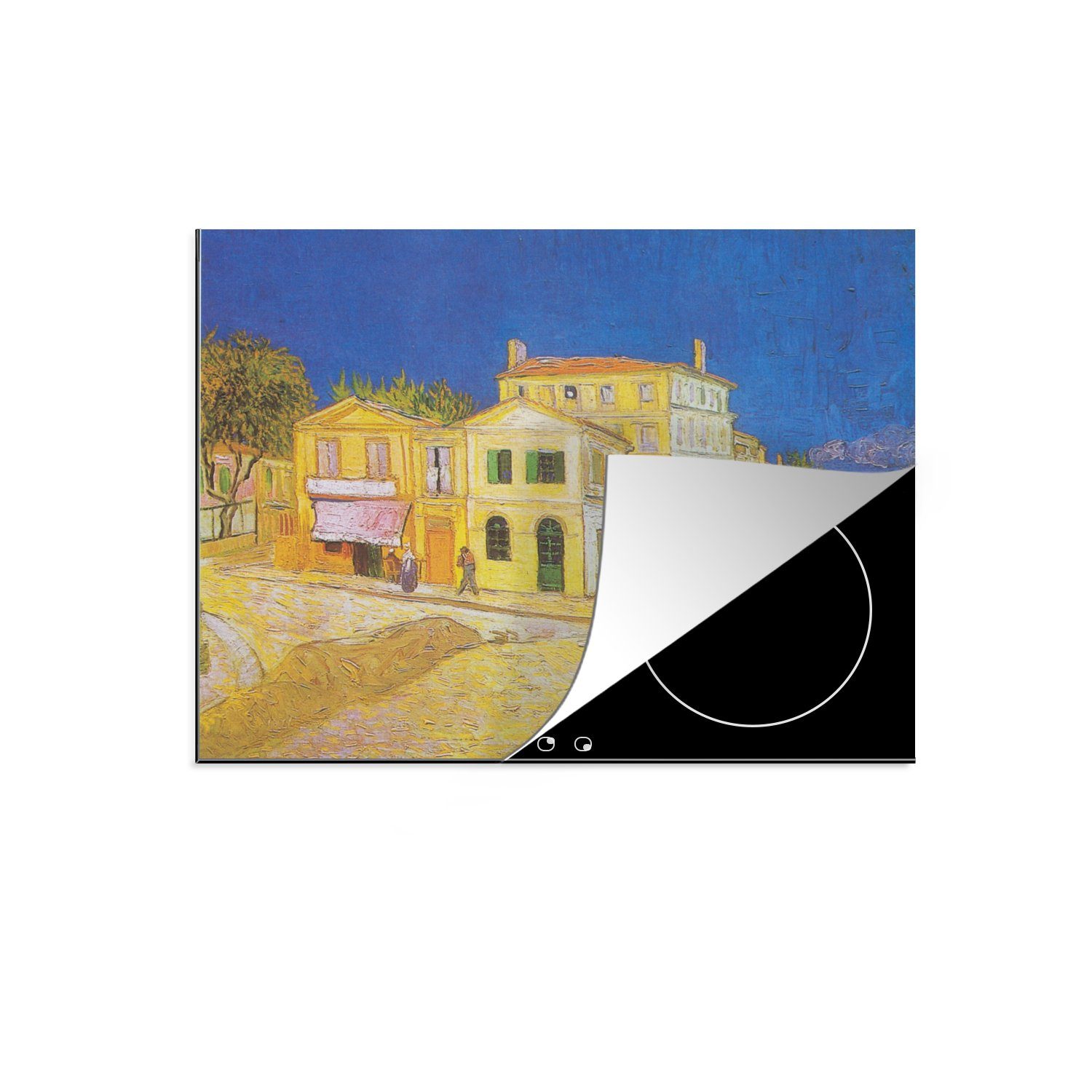 MuchoWow Herdblende-/Abdeckplatte Das gelbe Haus - Vincent van Gogh, Vinyl, (1 tlg), 59x52 cm, Ceranfeldabdeckung für die küche, Induktionsmatte