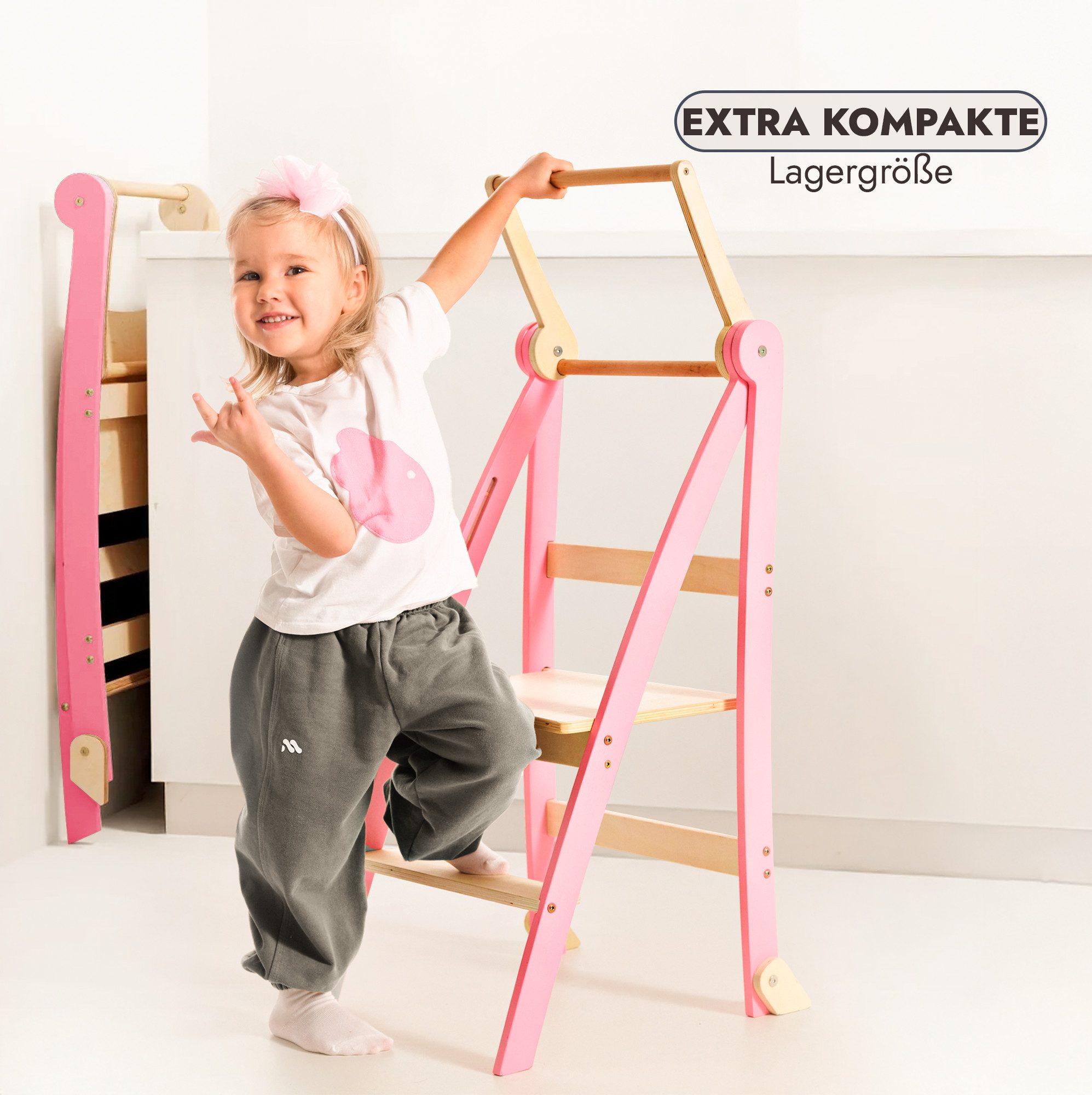 Goodevas Kinderklappstuhl Montessori-Lernleiter: Klappbare Lernleiter