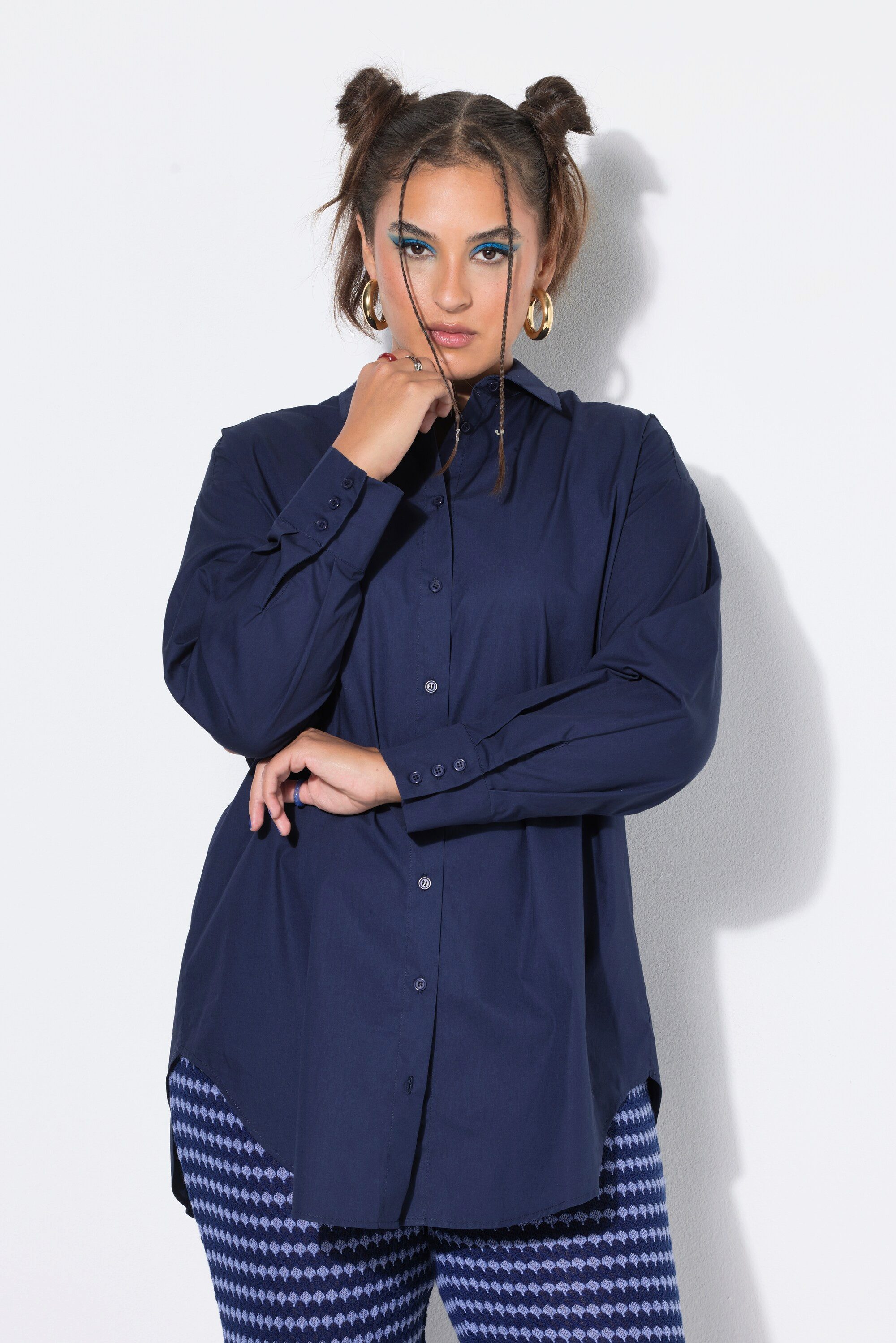 Hemdbluse Bluse oversized Rücken-Knopfleiste Langarm