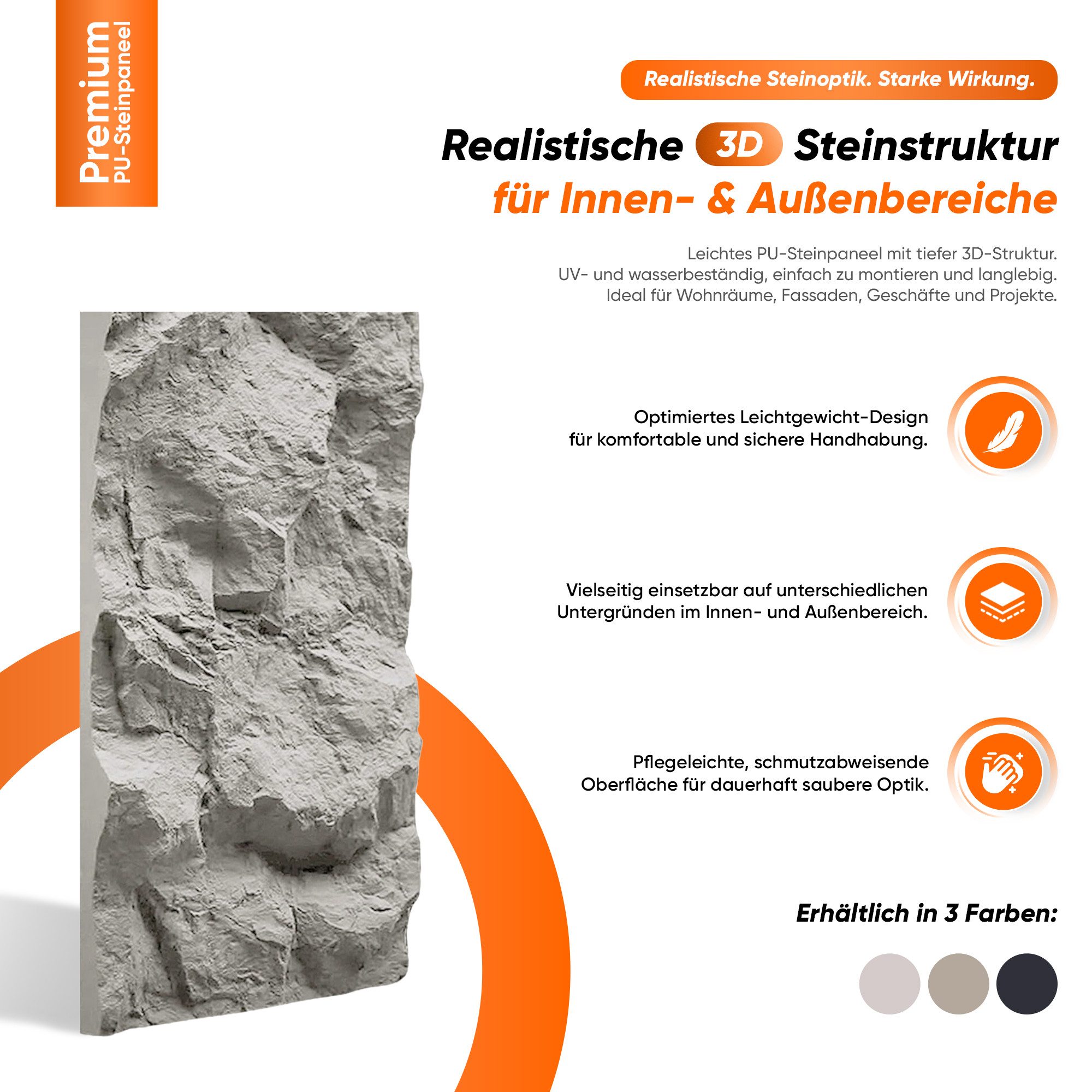 IZODEKOR 3D Wandpaneel PU Steinoptik 60x120 cm, 5 cm dick, Wandverkleidung Innen, BxL: 60x120 cm, 0,72 qm, (0,72 m) 3D Steinoptik, wasserfest, einfache Selbstmo – Bild 4 von 5