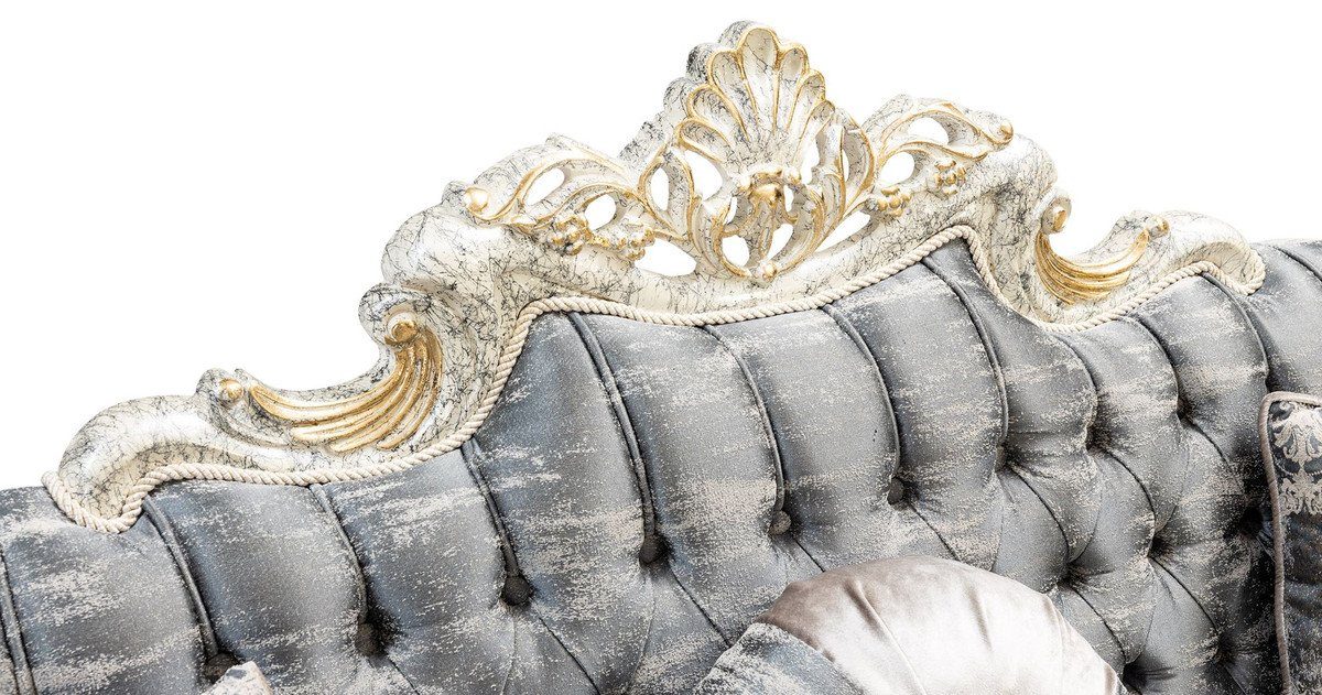 Sofa Barockstil Casa Weiß Padrino mit Padrino Möbel Barock - Barockstil Barock Barock Casa Antik Wohnzimmer elegantem - Luxus Muster Möbel Sofa / Grau Sofa / Wohnzimmer Gold - Luxus - im Einrichtung