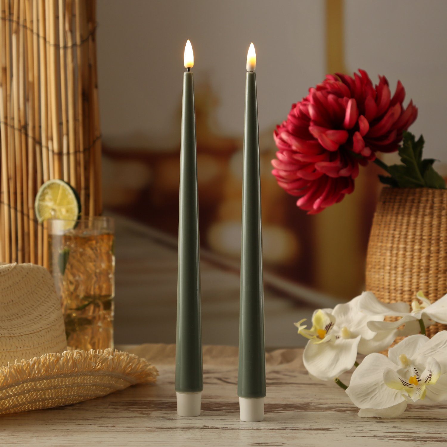 Deluxe Homeart LED-Kerze LED Stabkerzen ELLA Deluxe Tafelkerze 3D Flamme H: günstig online kaufen