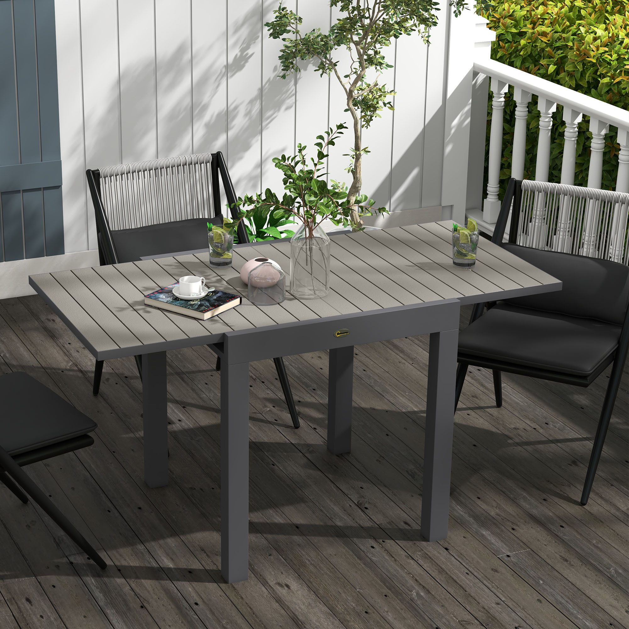Outsunny Gartentisch Esstisch für 6 Personen Terrassentisch Erweiterbarer (Terrassentisch, 1-St., Balkontisch), bis 70 kg belastbar Aluminium Grau 81,162 x 80 x 75 cm