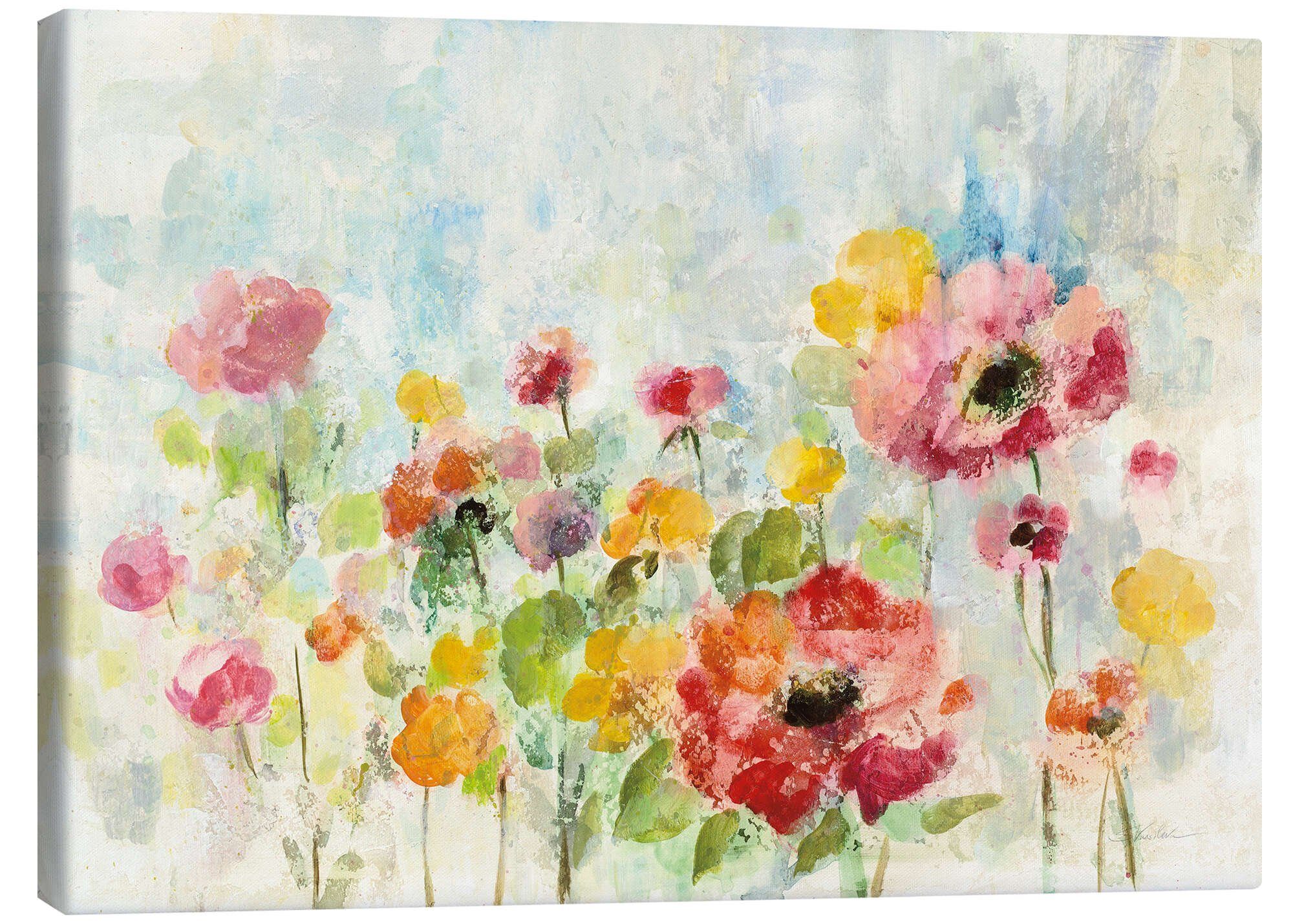 Posterlounge Leinwandbild Silvia Vassileva, Blumen im Sommerregen, Arztpraxis Malerei