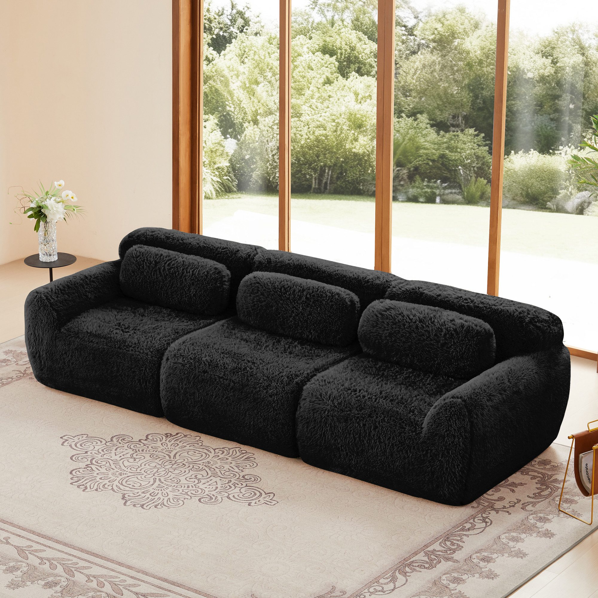 Leawin Sofa 3-Sitzer Tiefsofa Plüsch modular ohne Montage, sofas wohnzimmer, Wolkenweicher Sitzkomfort mit Kissen & rutschfestem Boden