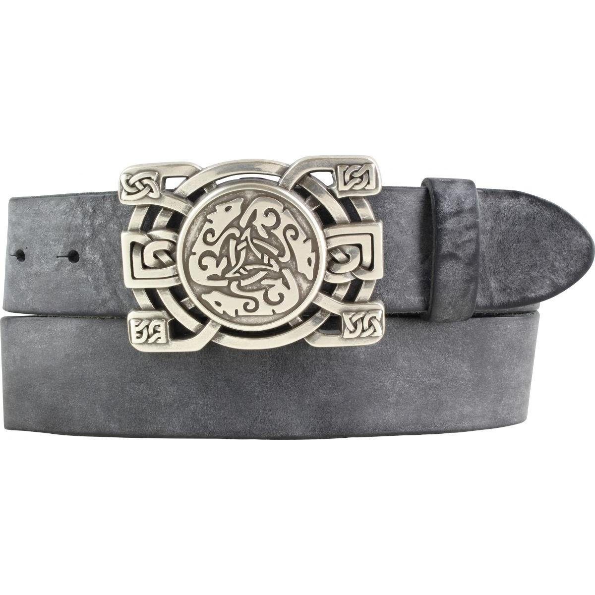BELTINGER Ledergürtel Gürtel mit keltischer Gürtelschnalle aus weichem Vollrindleder 4 cm Us Schwarz, Silber