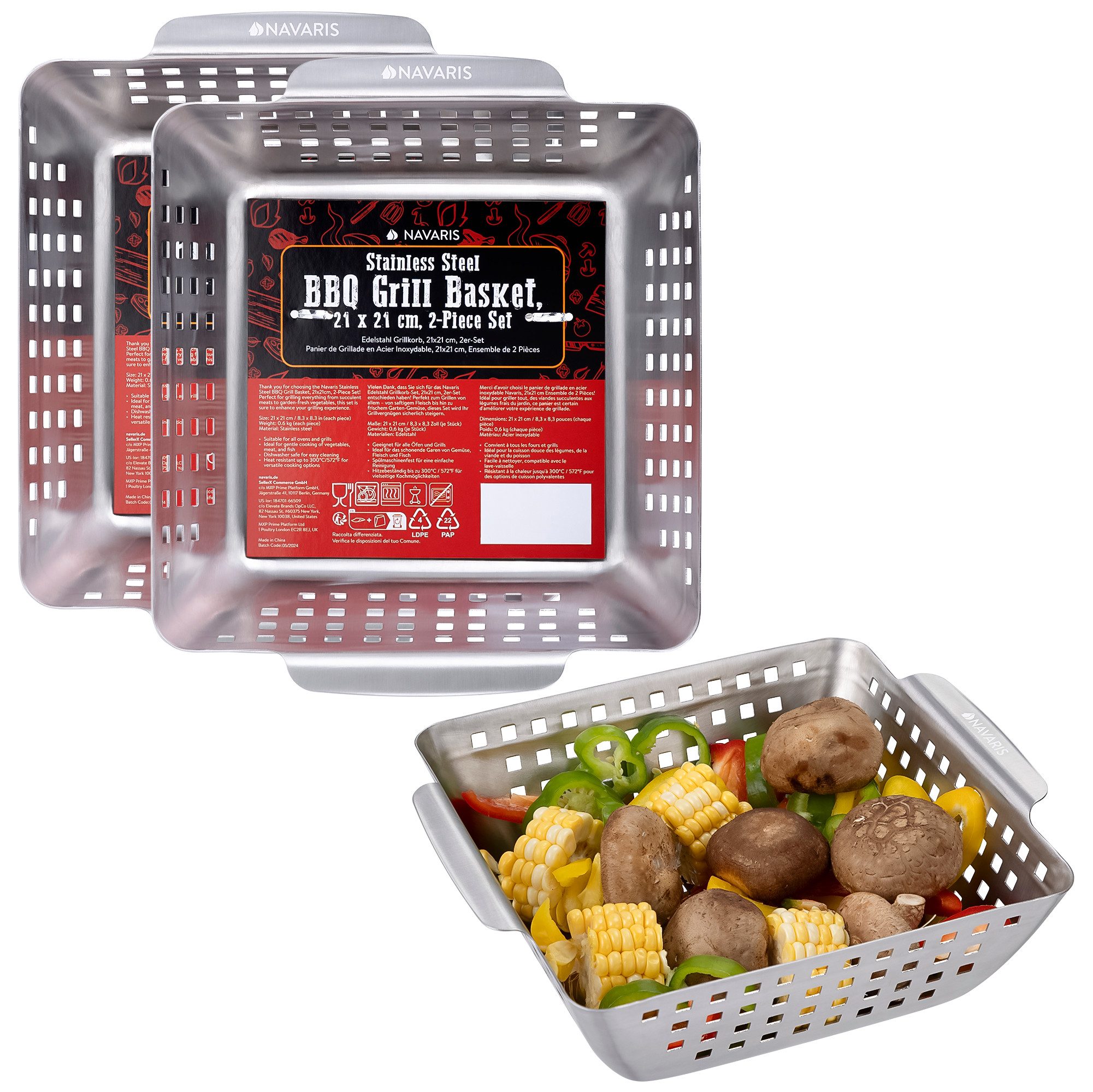 Navaris Grillbesteck-Set Edelstahl Grillschale - Grillkorb Gemüse - Grillpfännchen - 2er Set, (2 tlg)