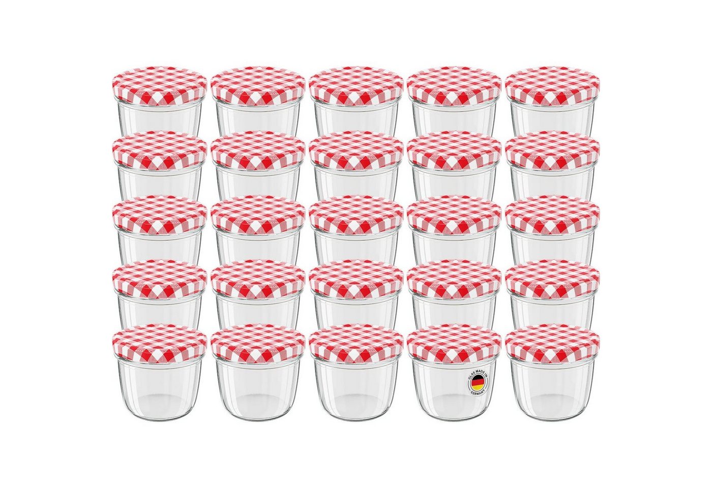 Wellgro Vorratsglas Einmachgläser Schraubdeckel rot kariert - 230 ml, (25-tlg)