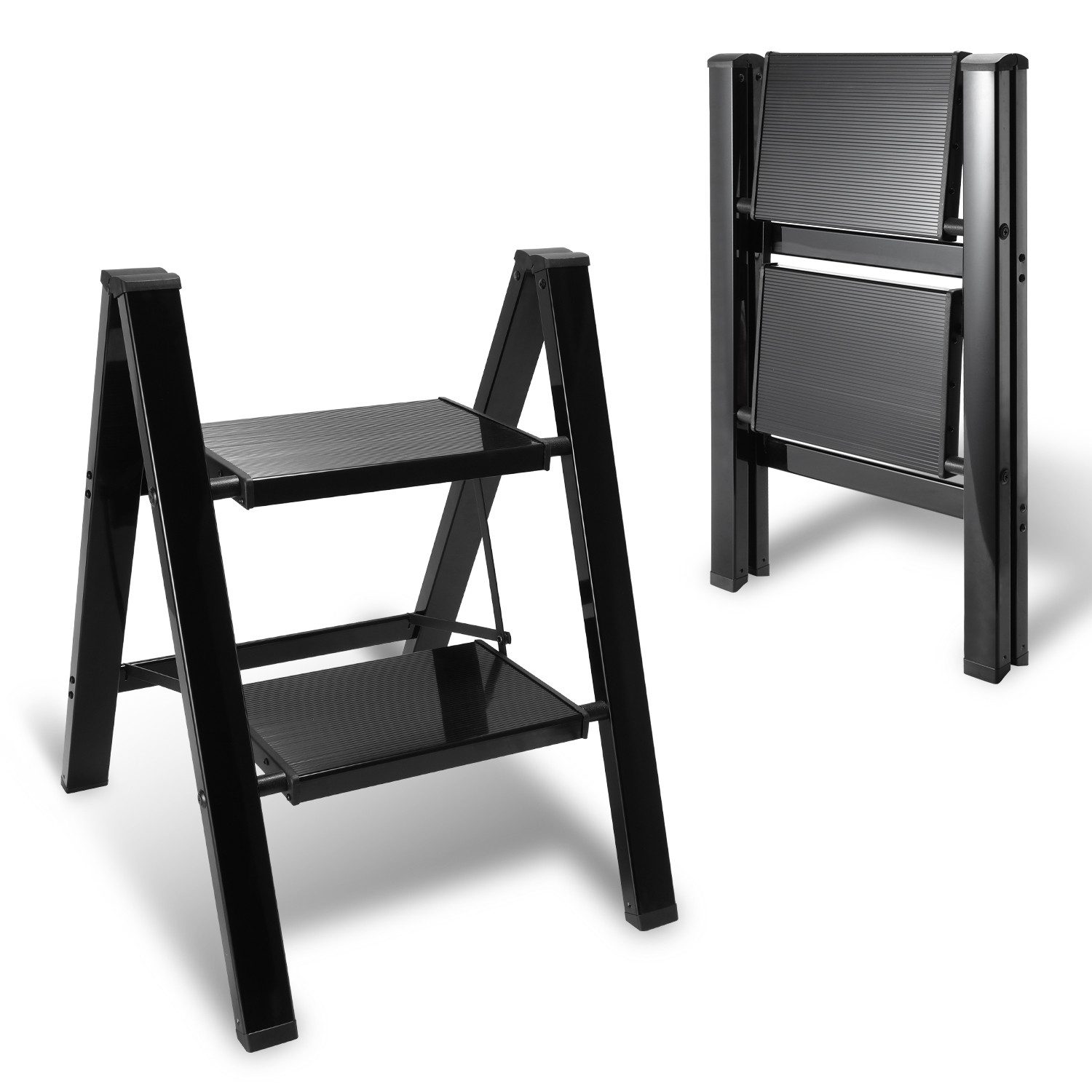 Clanmacy Trittleiter klappleiter Trittleiter 3 Stufen Schwarz klappbar Haushaltsleiter