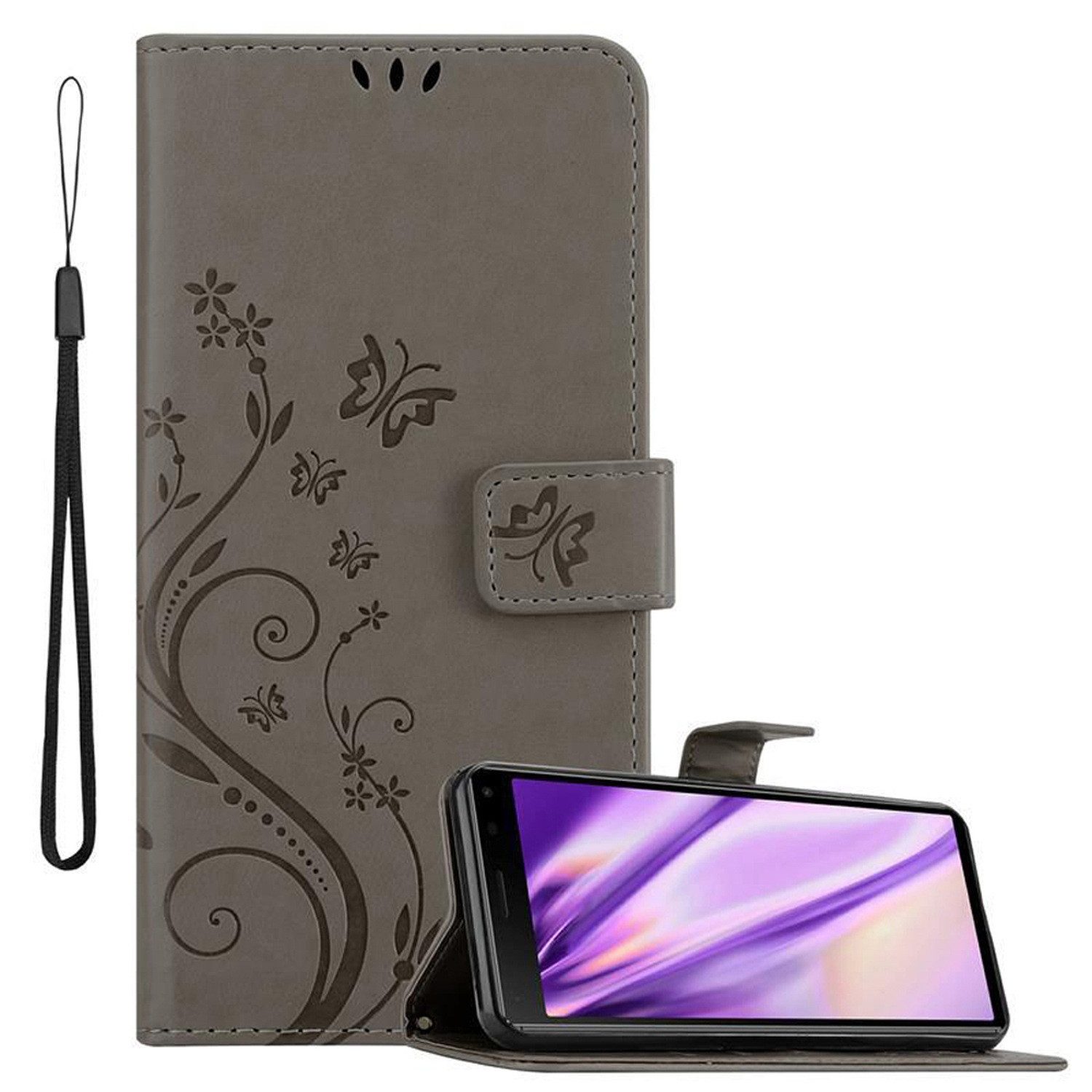 Cadorabo Handyhülle für Sony Xperia 8 Hülle Sony Xperia 8, Hülle Schutzhülle Blumen Flower mit Standfunktion Kartenfach Magnet